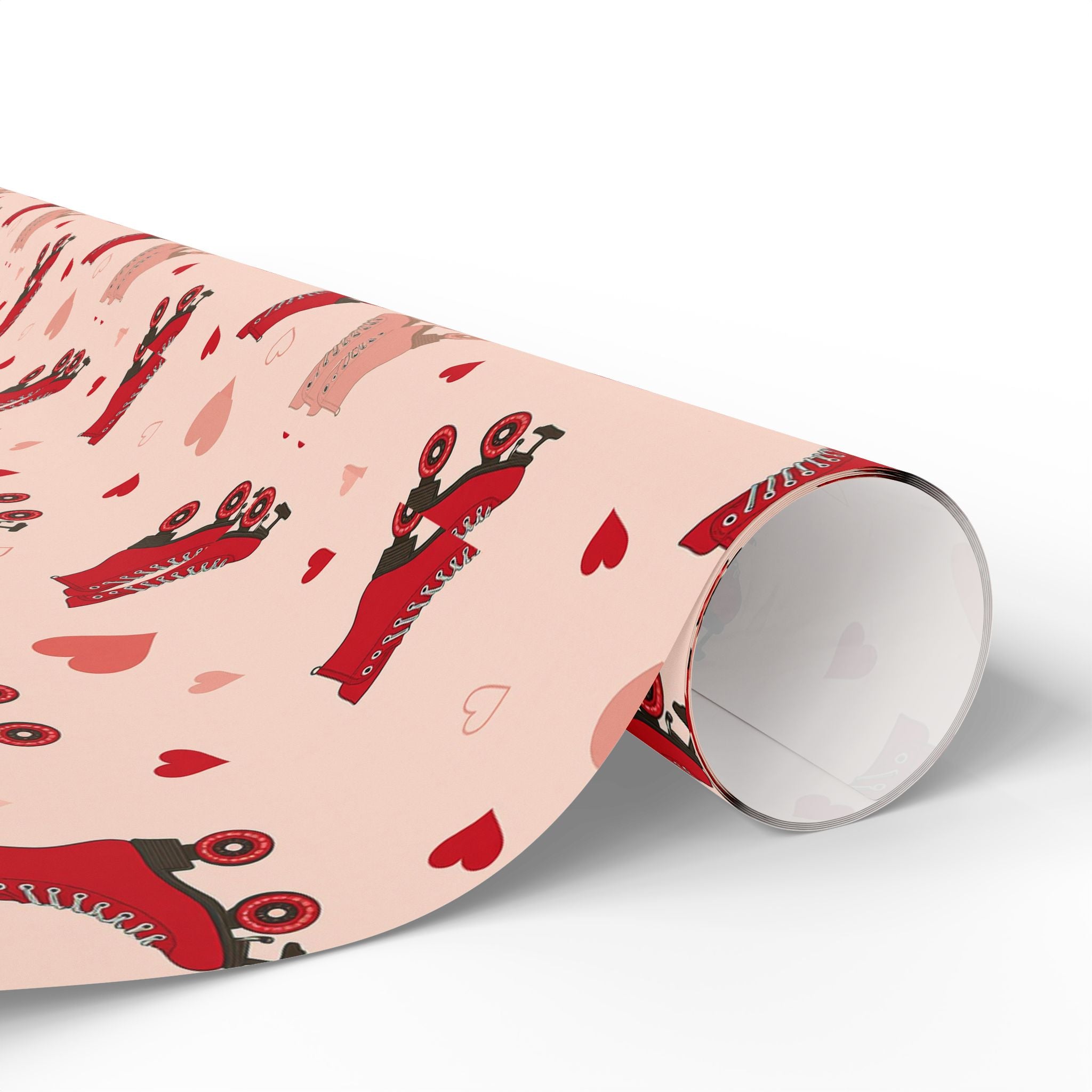 Roller Skate Pink Valentines Wrapping Paper — Retro Red & Pink Skate Pattern Gift Wrap