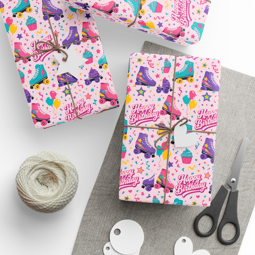 Birthday Roller Skating Gift Wrap Paper (Pink) – Unique Wrap For the Roller Skating Lover.