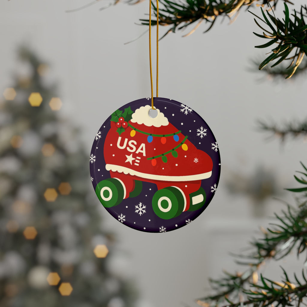 Quad Christmas Skates Personalized Ceramic Ornament — Custom Name & 2025 Holiday Decoration