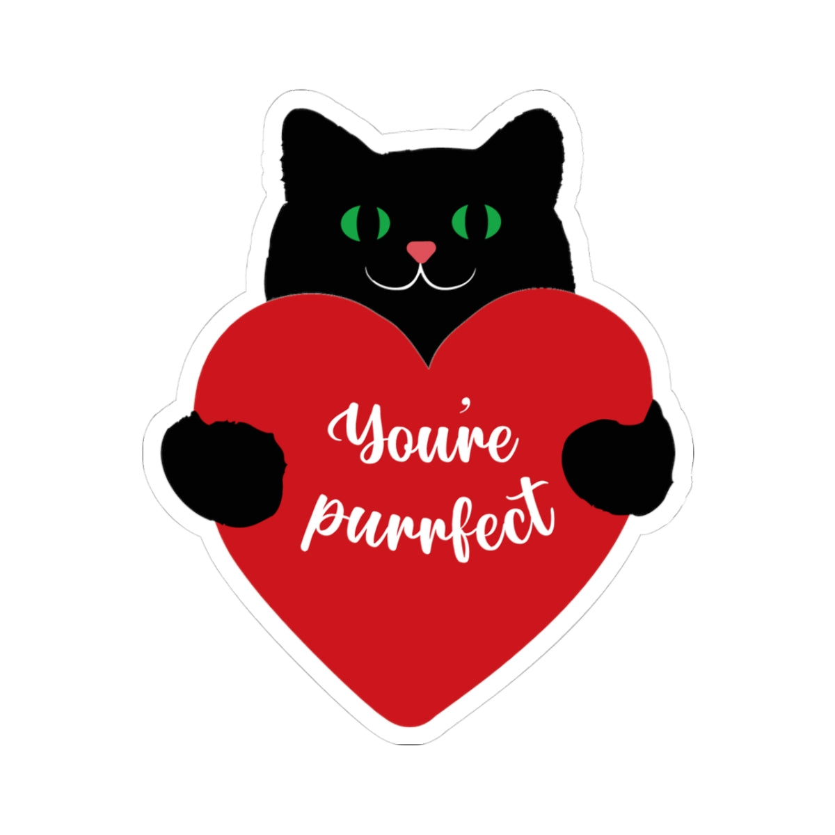 Black Cat Holding Heart Sticker — "You're Purrfect" Kiss-Cut Sticker, Cute Valentine Laptop Decal