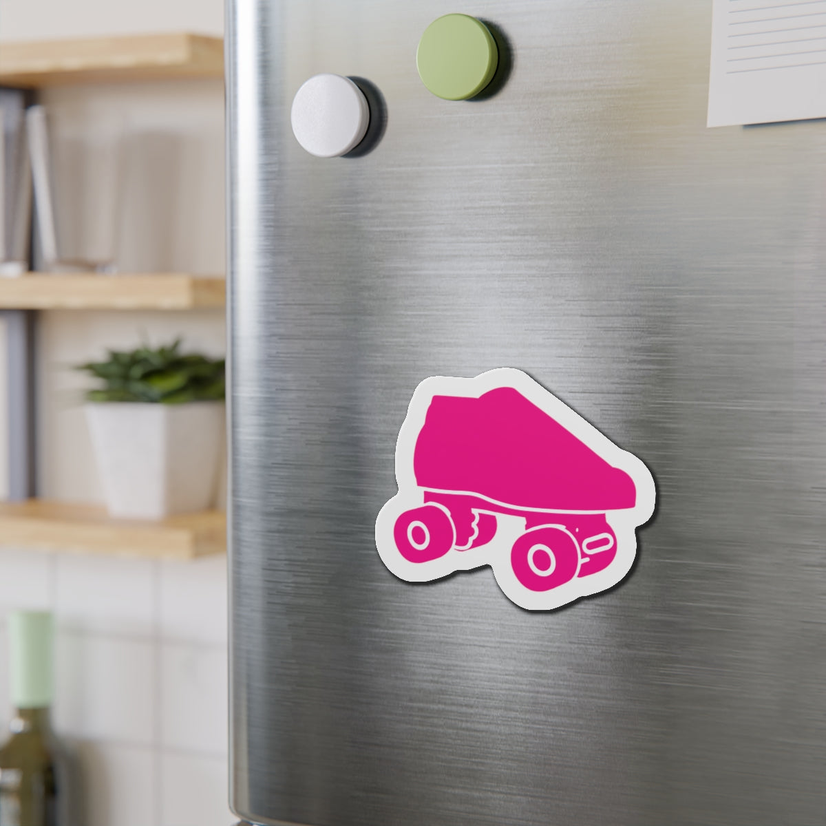 Pink Roller Skate Die-Cut Magnet - Retro Pink Skate Refrigerator Magnet