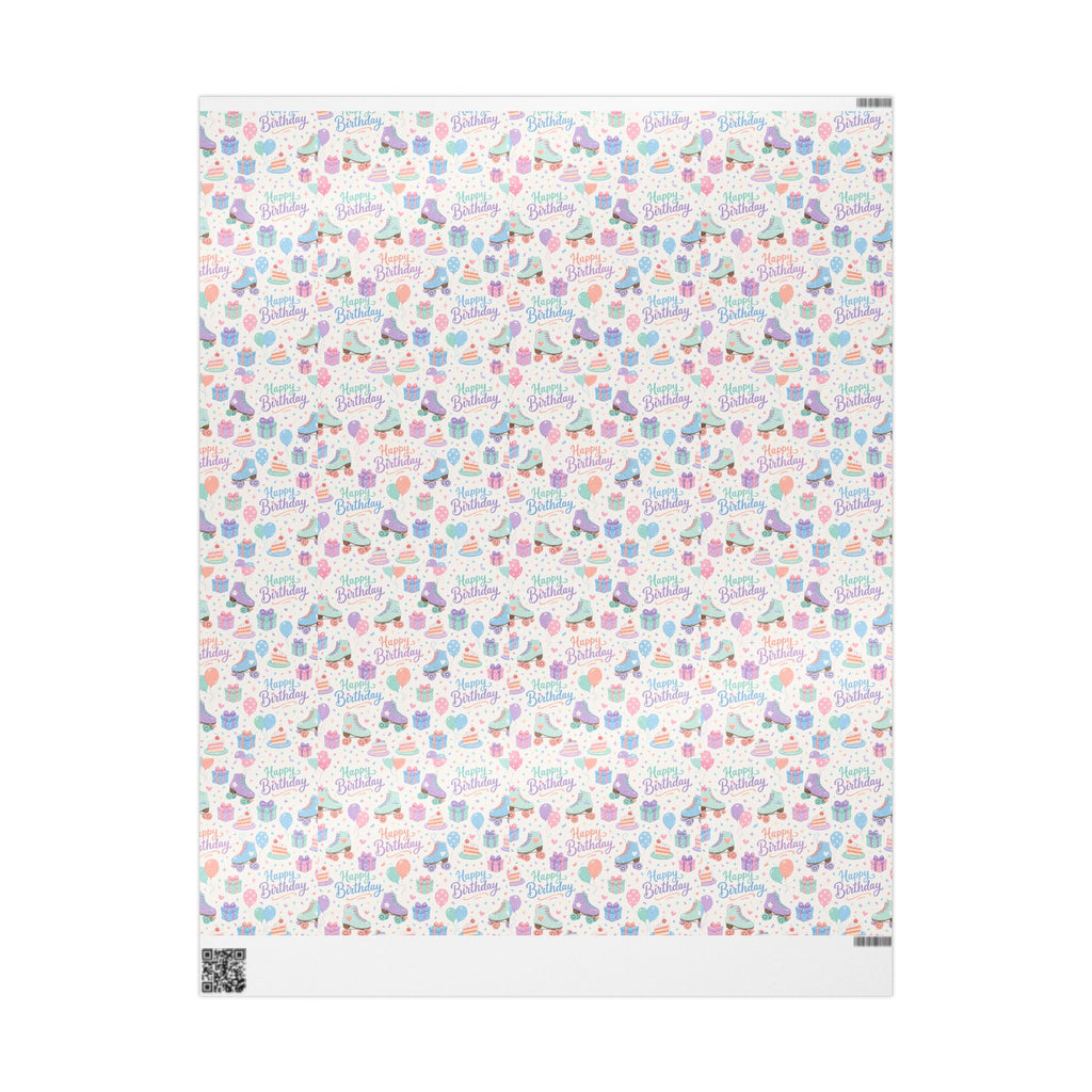 Birthday Roller Skating Gift Wrap Paper (White) Unique Wrap For the Roller Skating Lover.