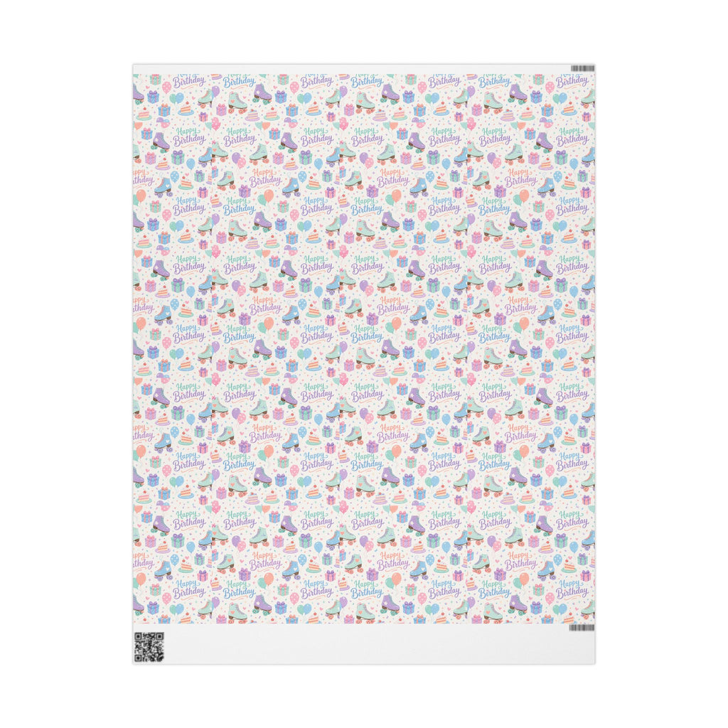 Birthday Roller Skating Gift Wrap Paper (White) Unique Wrap For the Roller Skating Lover.