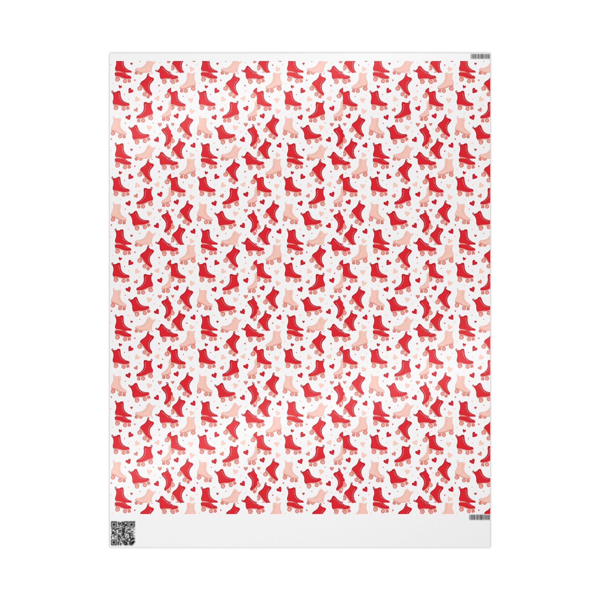 Roller Skate White Valentines Wrapping Paper — Retro Red & Pink Skate Pattern Gift Wrap