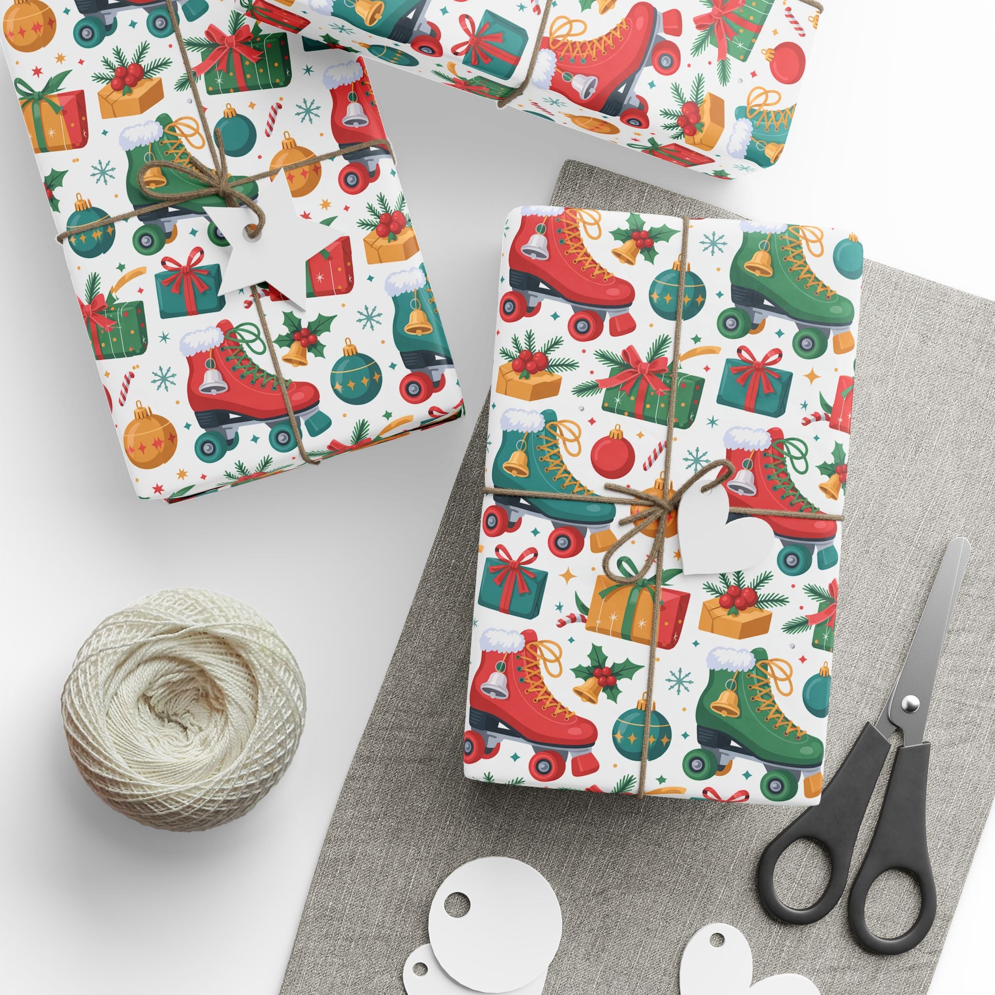 Christmas Gift Wrap Paper – Festive Stockings, Ornaments & Presents Pattern