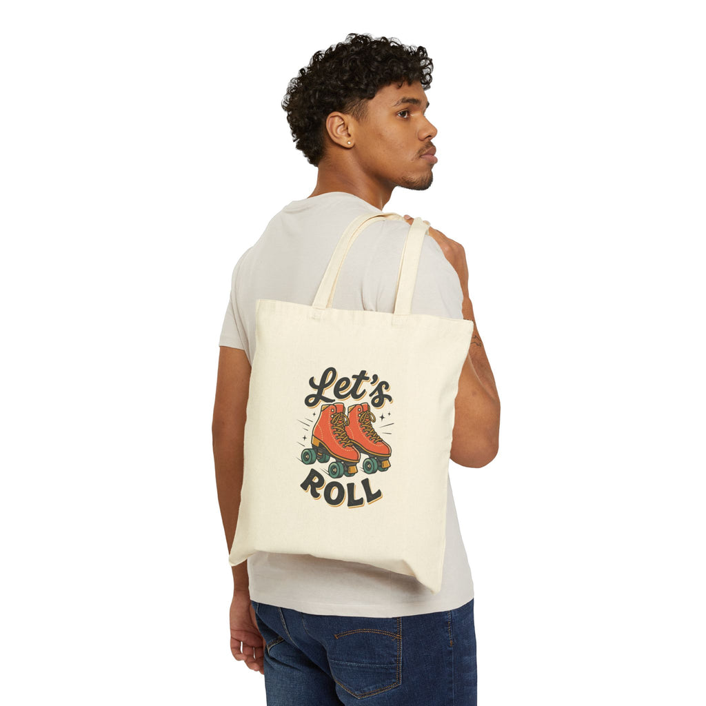 Tote Bag — "Let's Roll" Retro Roller Skates Canvas Tote (Vintage Skateboard Vibe)