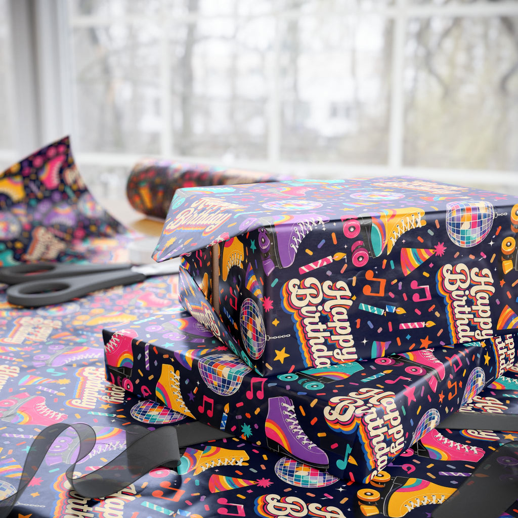 Birthday Roller Skating Gift Wrap Paper (Dark) – Unique Wrap For the Roller Skating Lover.