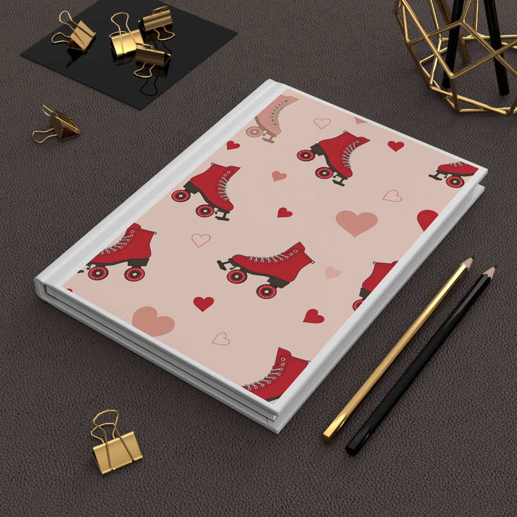 Roller Skate Hearts Hardcover Journal — Pink Retro Skate Notebook for Notes & Gifts