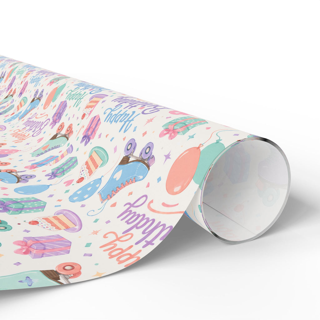 Birthday Roller Skating Gift Wrap Paper (White) Unique Wrap For the Roller Skating Lover.