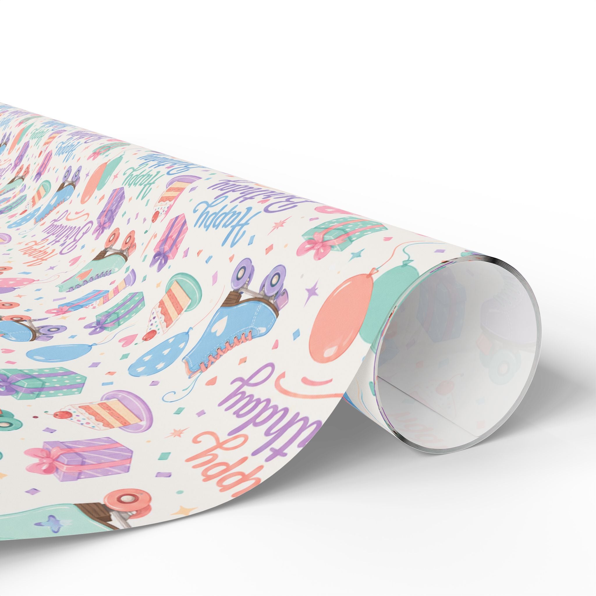 Birthday Roller Skating Gift Wrap Paper (White) Unique Wrap For the Roller Skating Lover.
