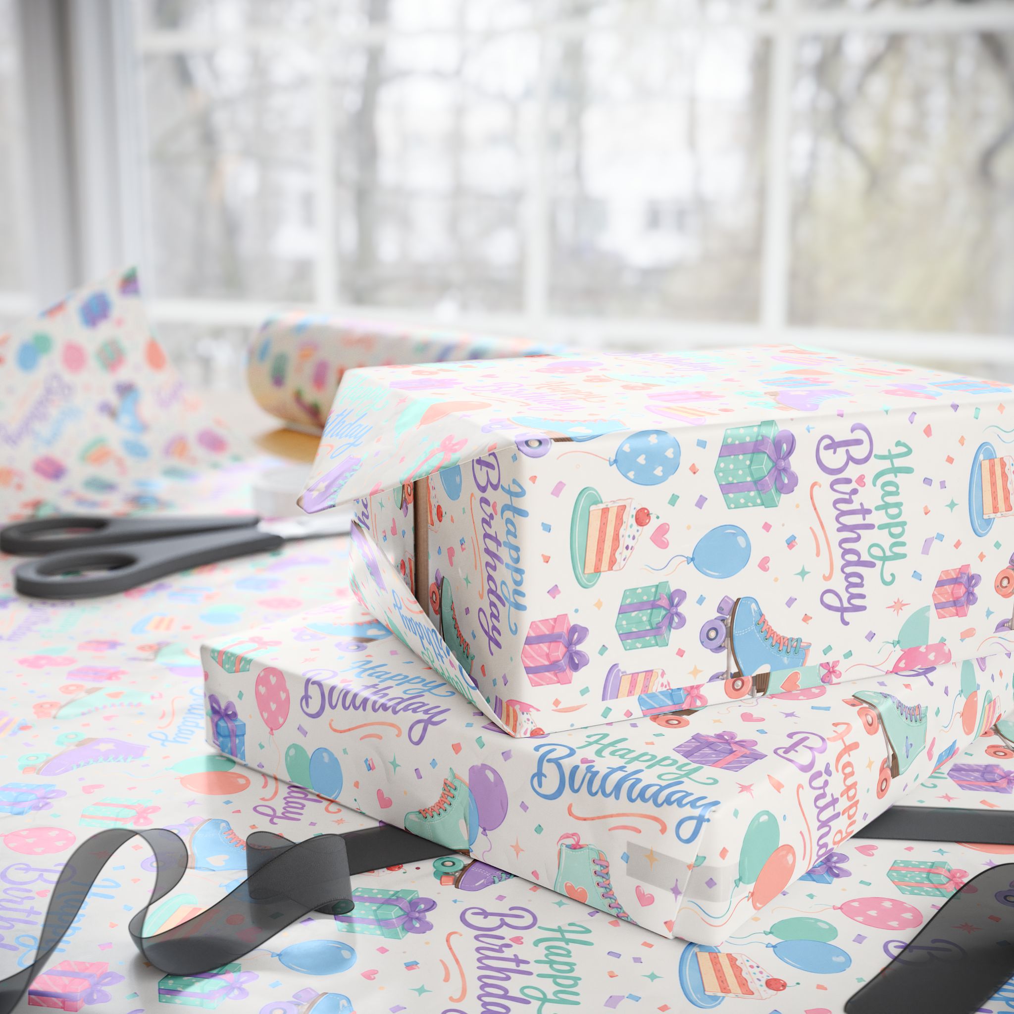 Birthday Roller Skating Gift Wrap Paper (White) Unique Wrap For the Roller Skating Lover.