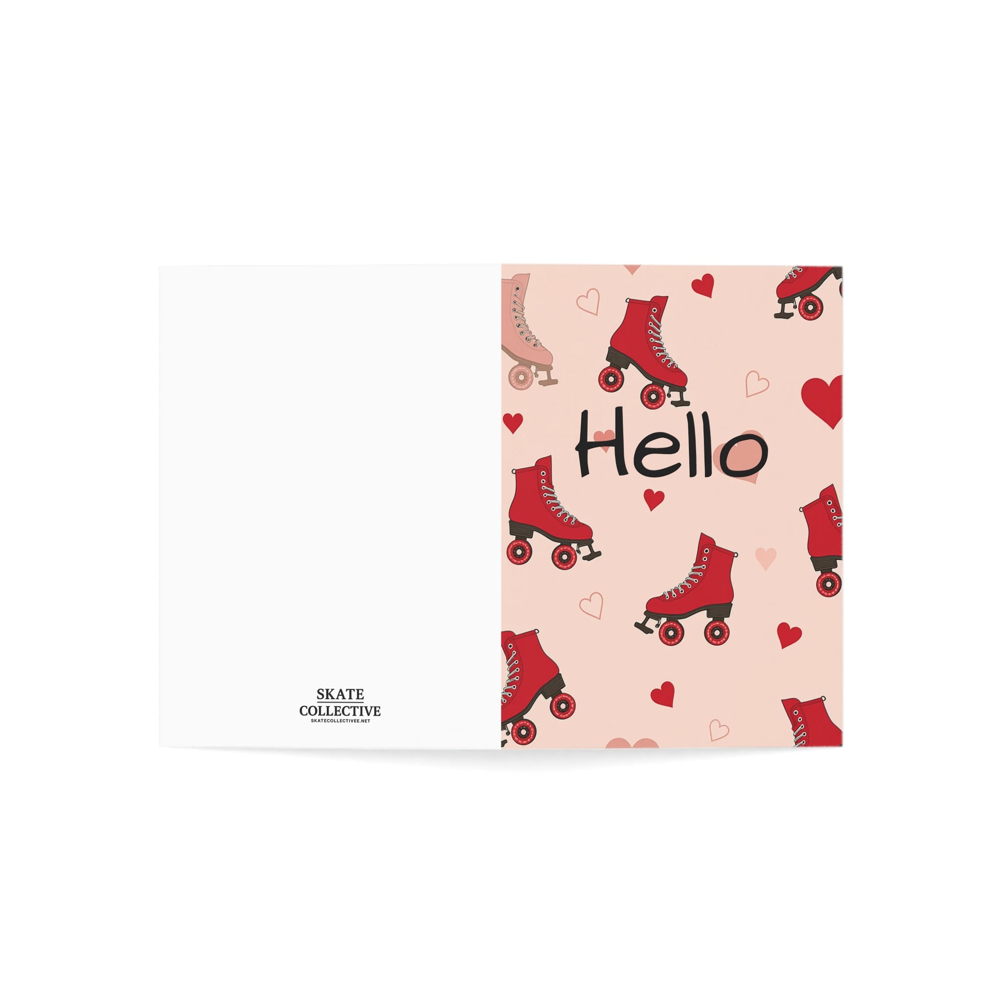 Roller Skate Hello Greeting Card — Retro Red Skates Pattern (Pack of 1, 10, 30, 50)