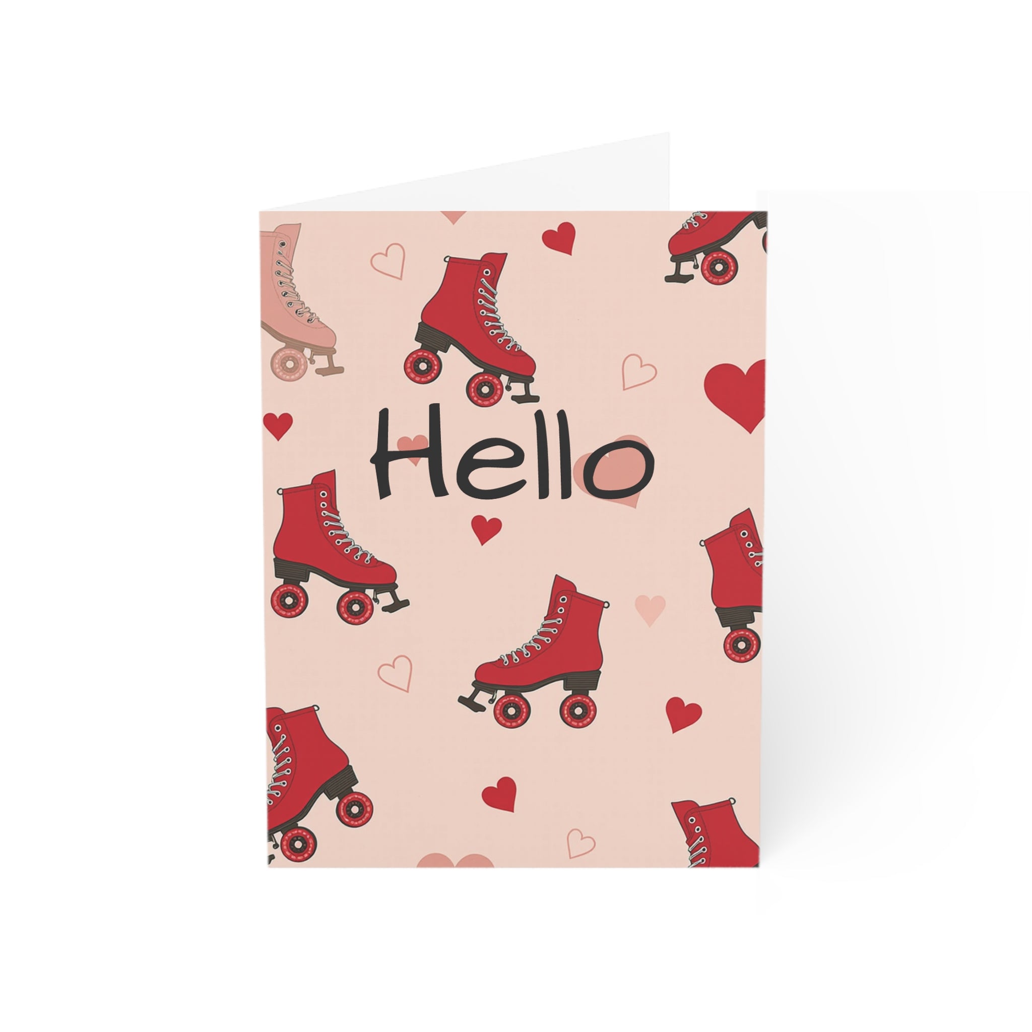 Roller Skate Hello Greeting Card — Retro Red Skates Pattern (Pack of 1, 10, 30, 50)