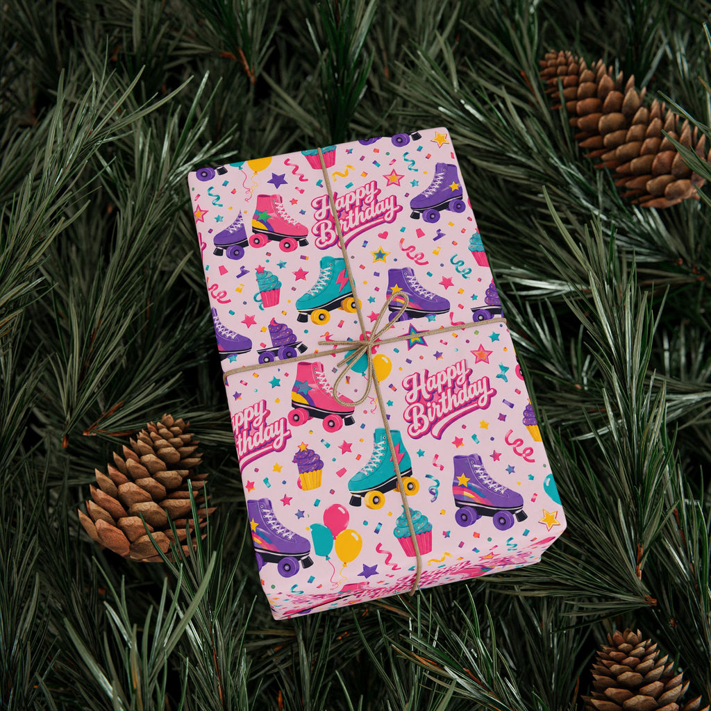 Birthday Roller Skating Gift Wrap Paper (Pink) – Unique Wrap For the Roller Skating Lover.