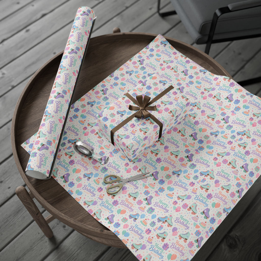 Birthday Roller Skating Gift Wrap Paper (White) Unique Wrap For the Roller Skating Lover.