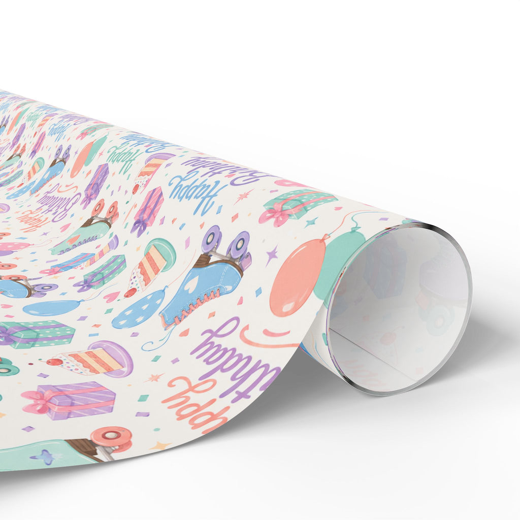 Birthday Roller Skating Gift Wrap Paper (White) Unique Wrap For the Roller Skating Lover.