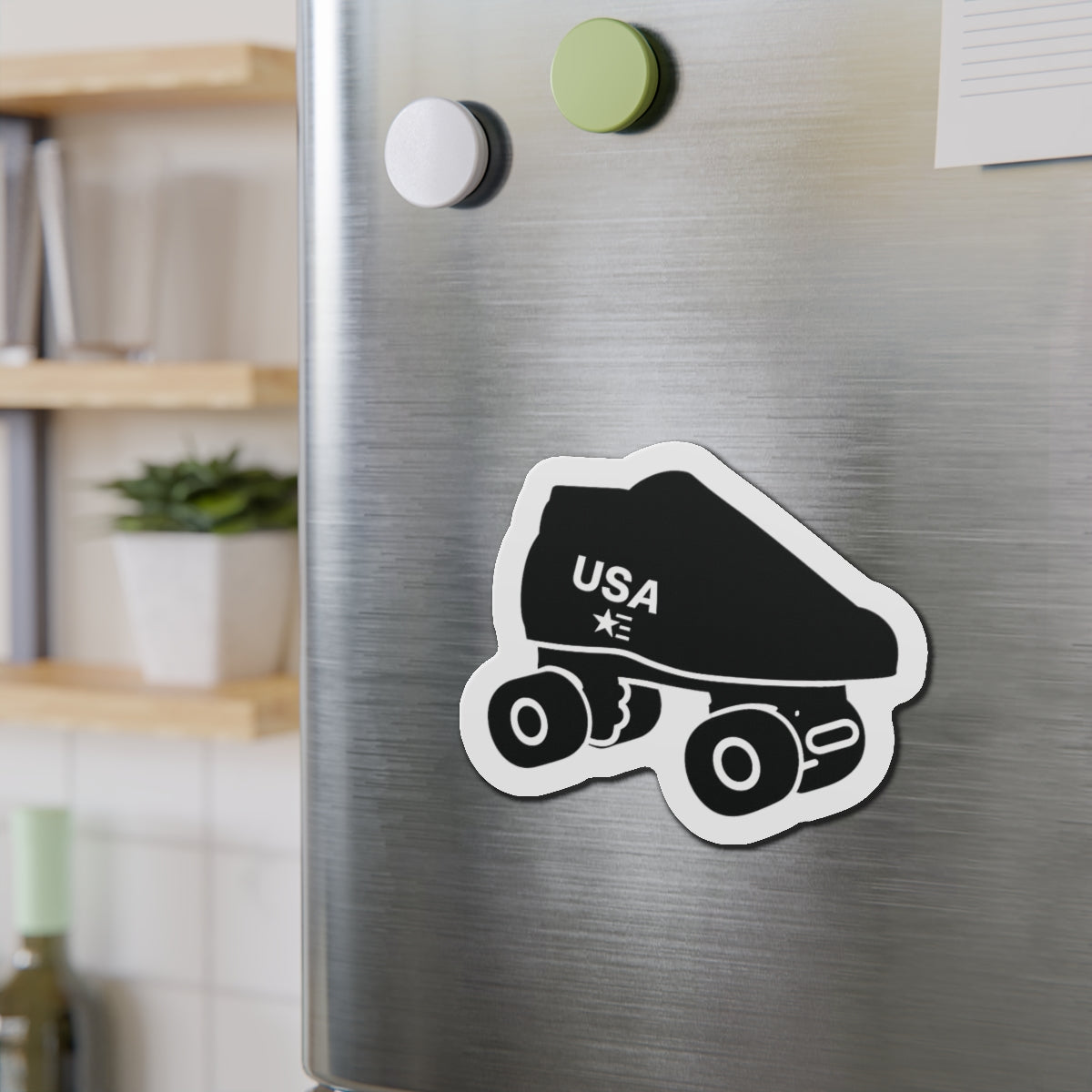 Roller Skate USA Die-Cut Magnet — Retro Black Quad Skate Car or Fridge Magnet