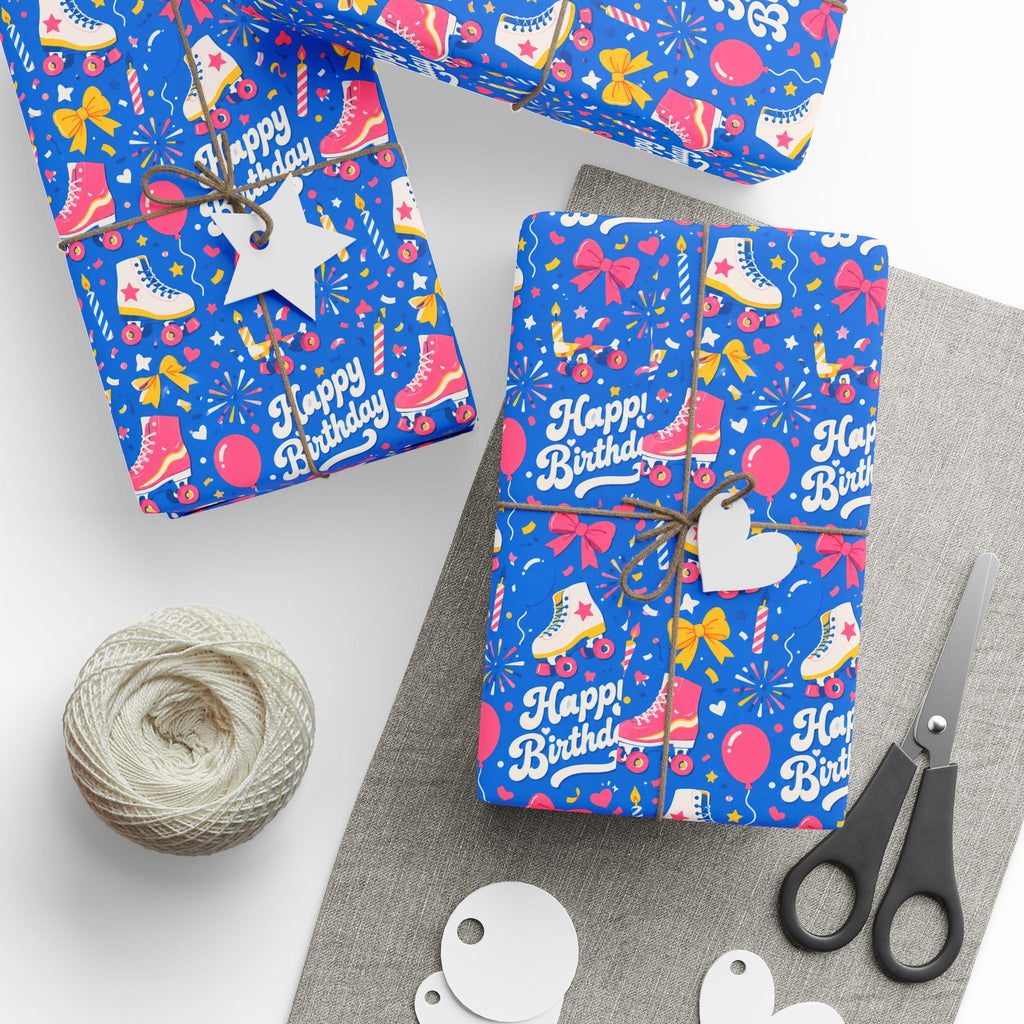 Birthday Roller Skating Gift Wrap Paper (Blue) – Unique Wrap For the Roller Skating Lover.