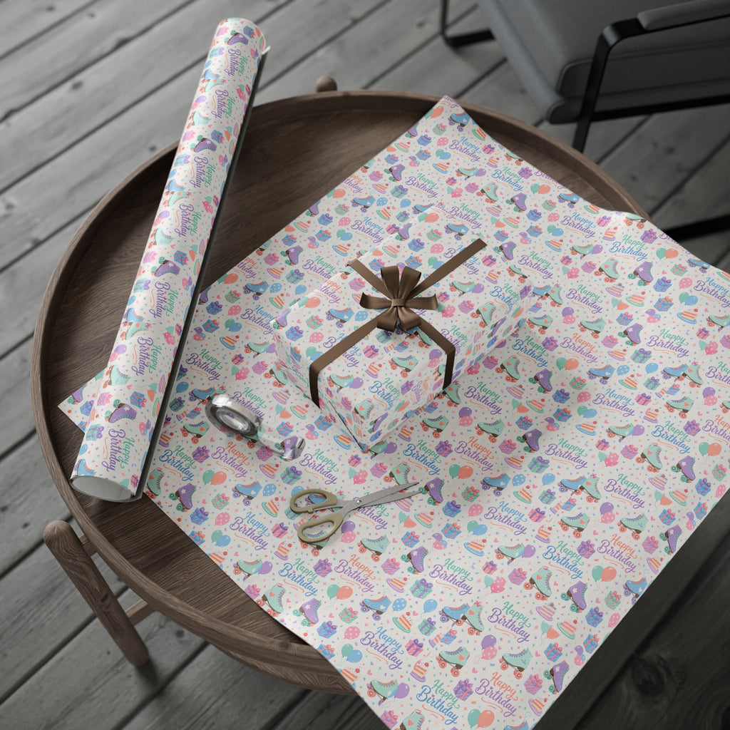 Birthday Roller Skating Gift Wrap Paper (White) Unique Wrap For the Roller Skating Lover.