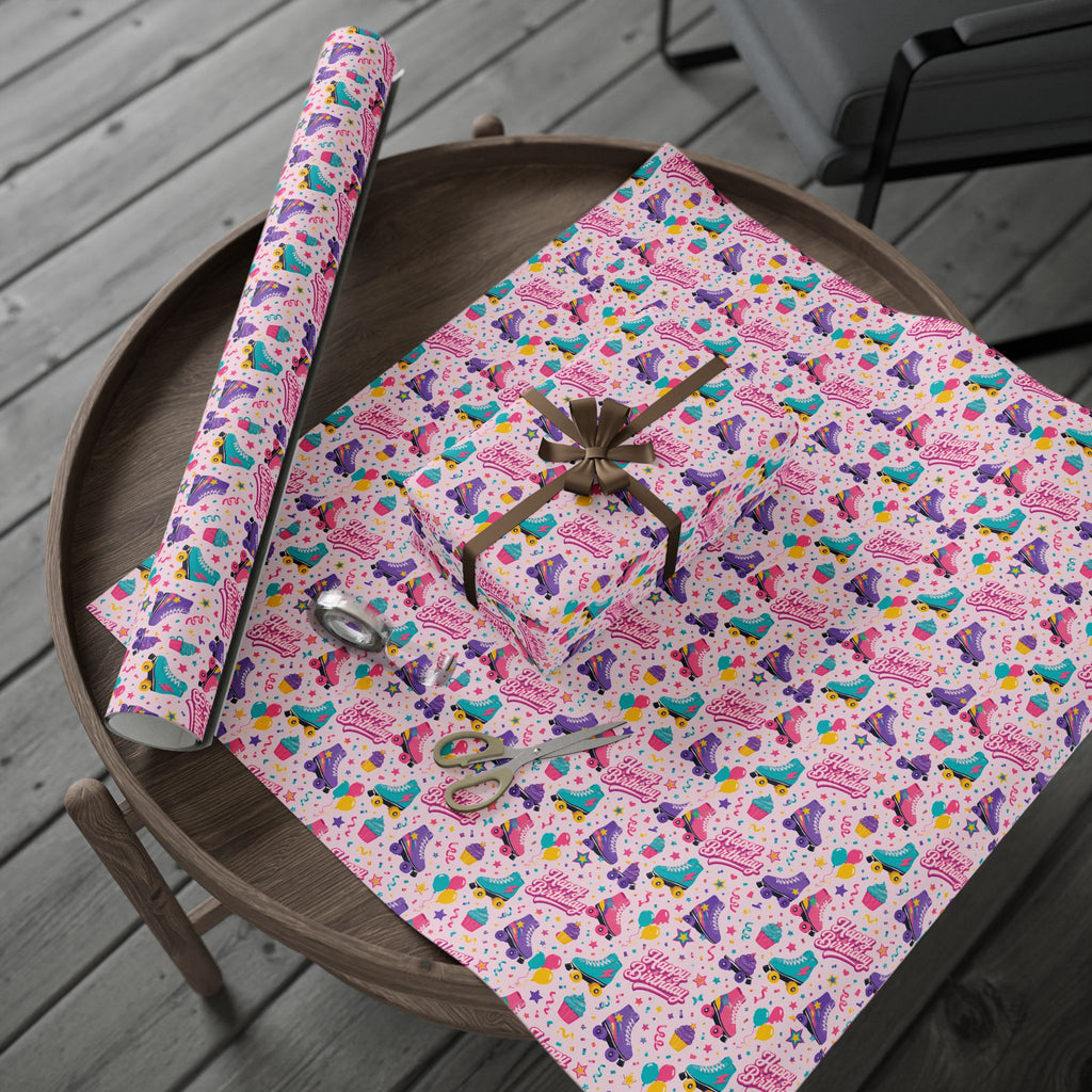Birthday Roller Skating Gift Wrap Paper (Pink) – Unique Wrap For the Roller Skating Lover.