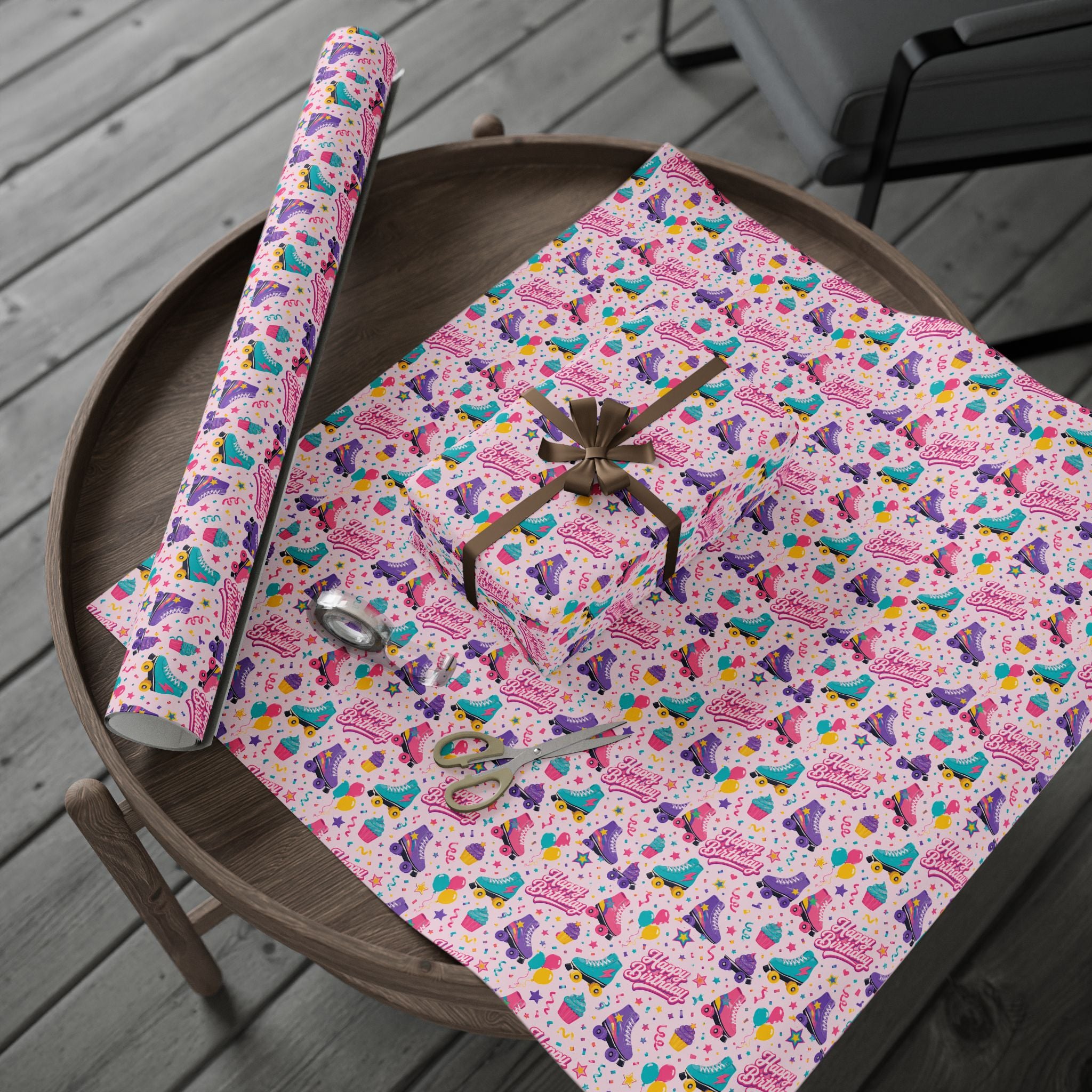 Birthday Roller Skating Gift Wrap Paper (Pink) – Unique Wrap For the Roller Skating Lover.