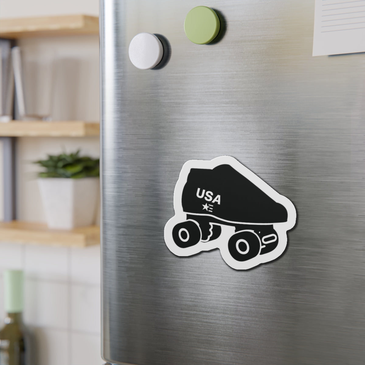 Roller Skate USA Die-Cut Magnet — Retro Black Quad Skate Car or Fridge Magnet