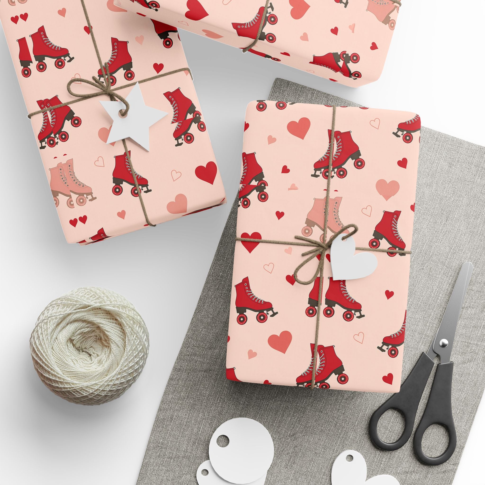 Roller Skate Pink Valentines Wrapping Paper — Retro Red & Pink Skate Pattern Gift Wrap