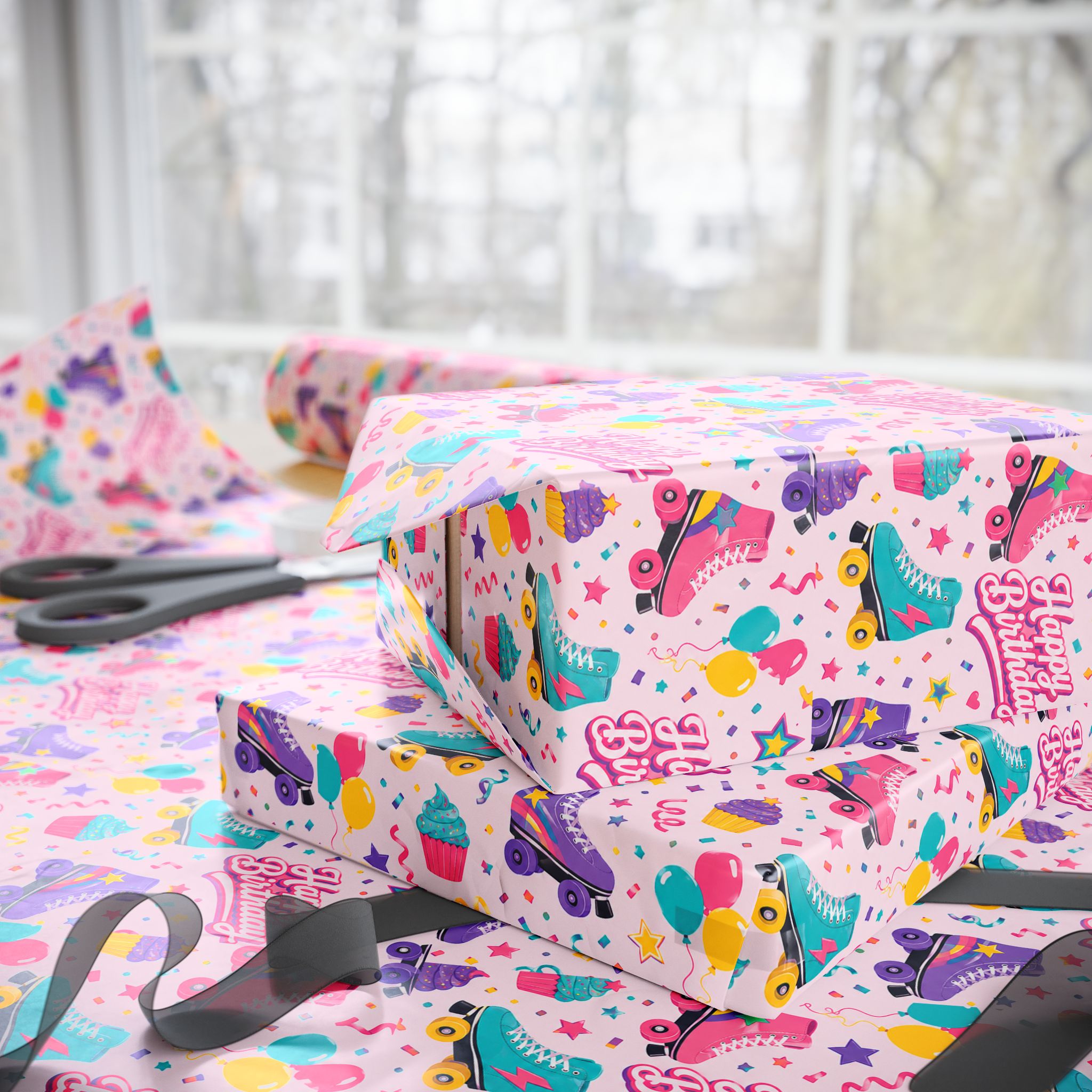 Birthday Roller Skating Gift Wrap Paper (Pink) – Unique Wrap For the Roller Skating Lover.