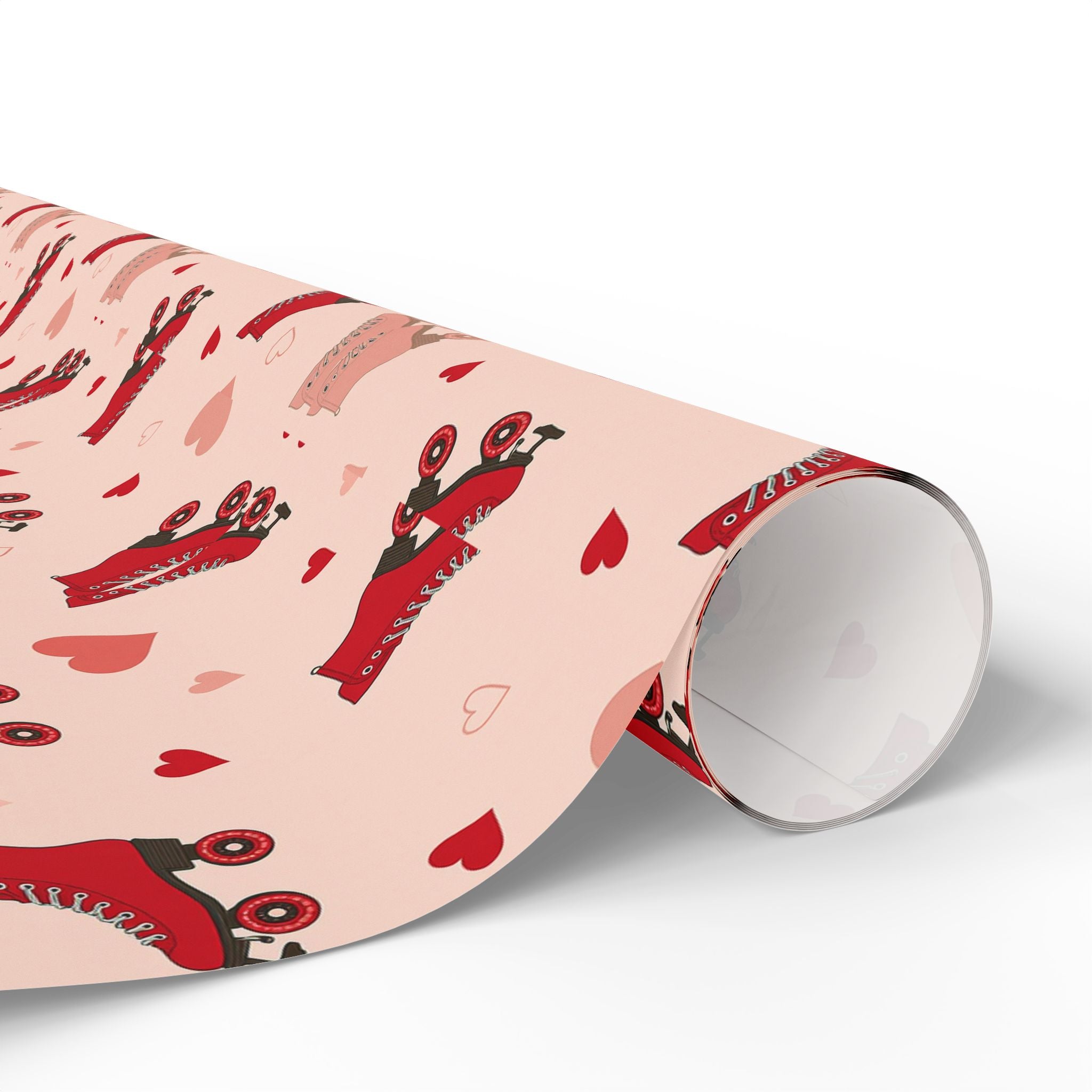 Roller Skate Pink Valentines Wrapping Paper — Retro Red & Pink Skate Pattern Gift Wrap