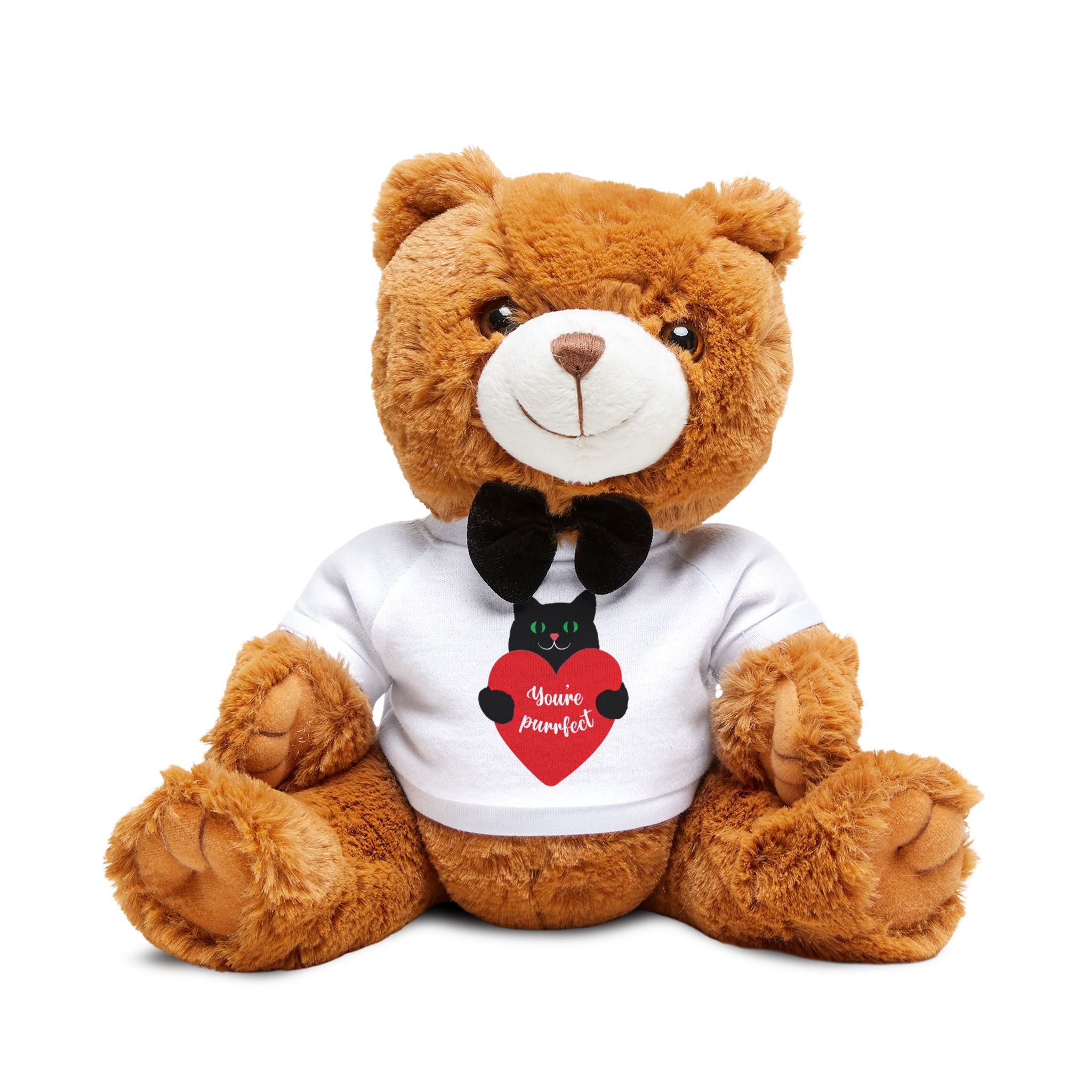 Cat Purrrrfect Valentine's Heart Teddy Bear – Plush Gift with T-Shirt