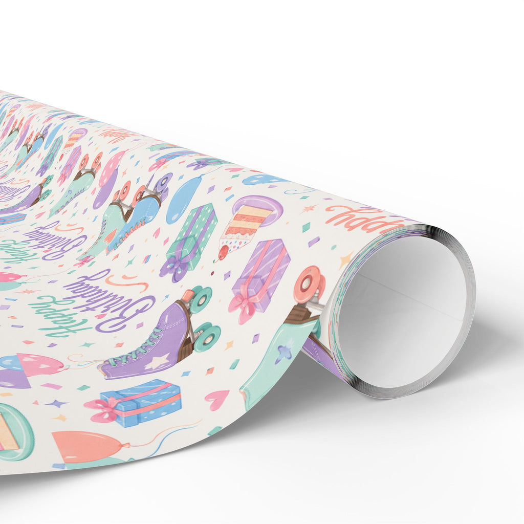 Birthday Roller Skating Gift Wrap Paper (White) Unique Wrap For the Roller Skating Lover.