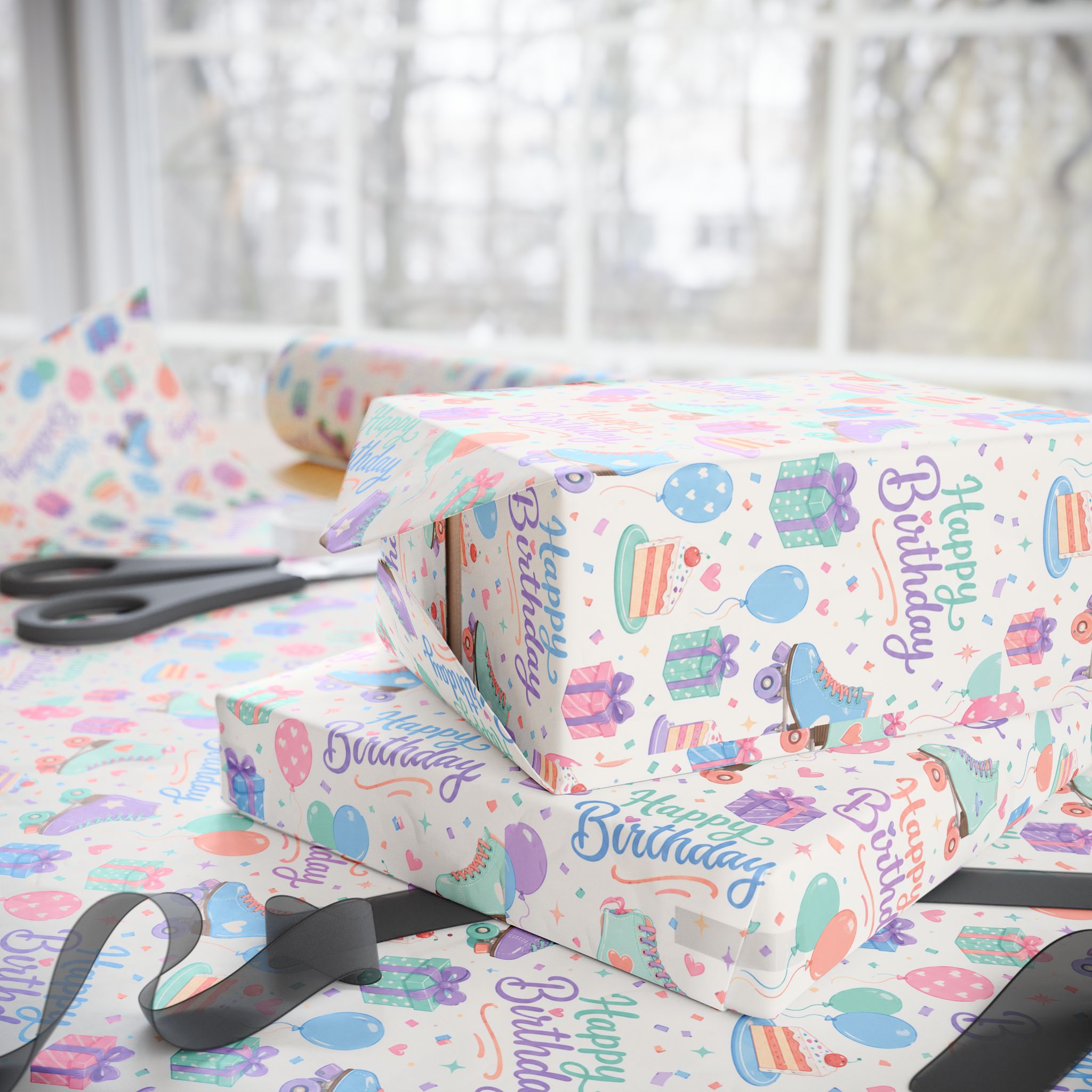 Birthday Roller Skating Gift Wrap Paper (White) Unique Wrap For the Roller Skating Lover.