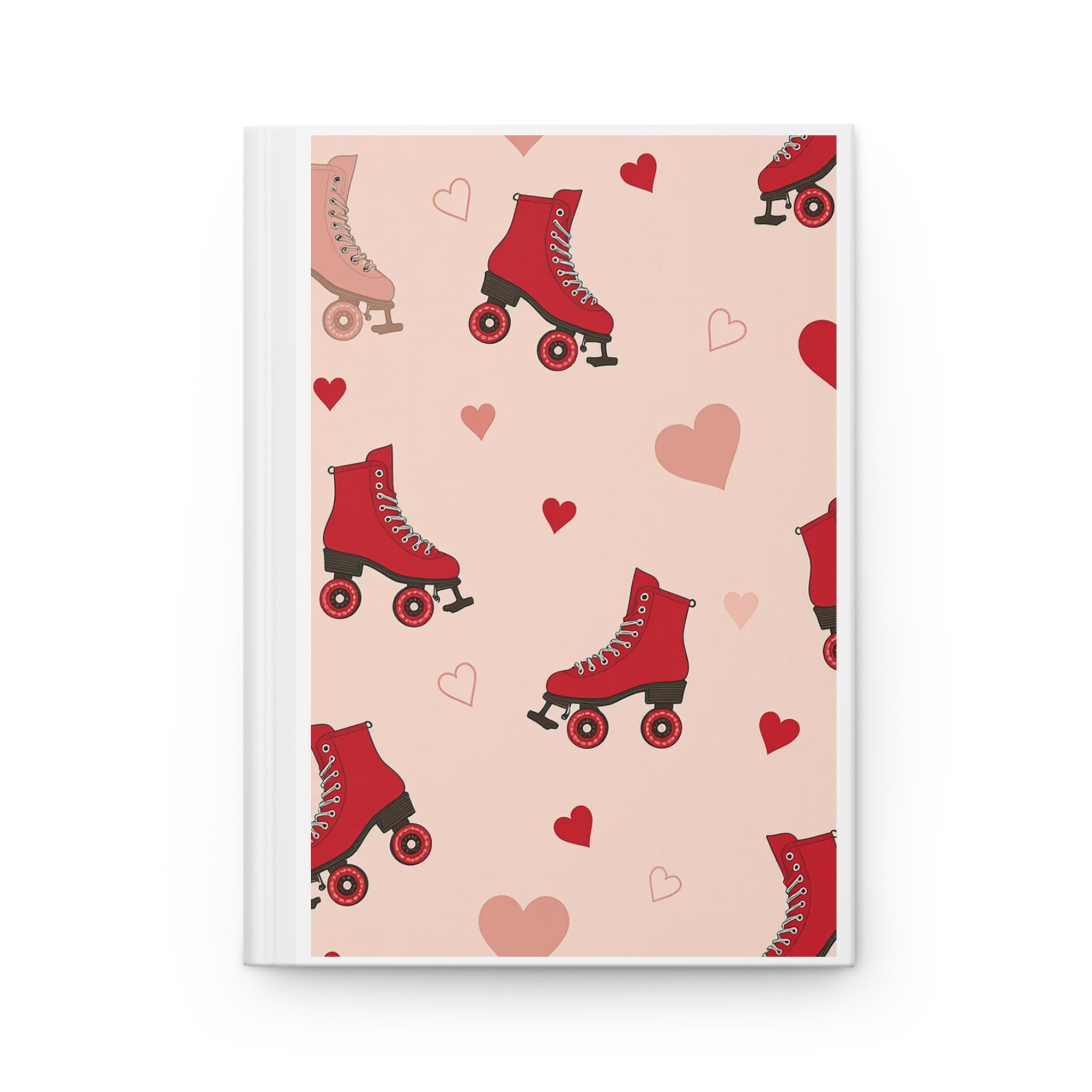 Roller Skate Hearts Hardcover Journal — Pink Retro Skate Notebook for Notes & Gifts