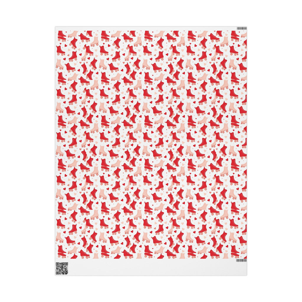 Roller Skate White Valentines Wrapping Paper — Retro Red & Pink Skate Pattern Gift Wrap