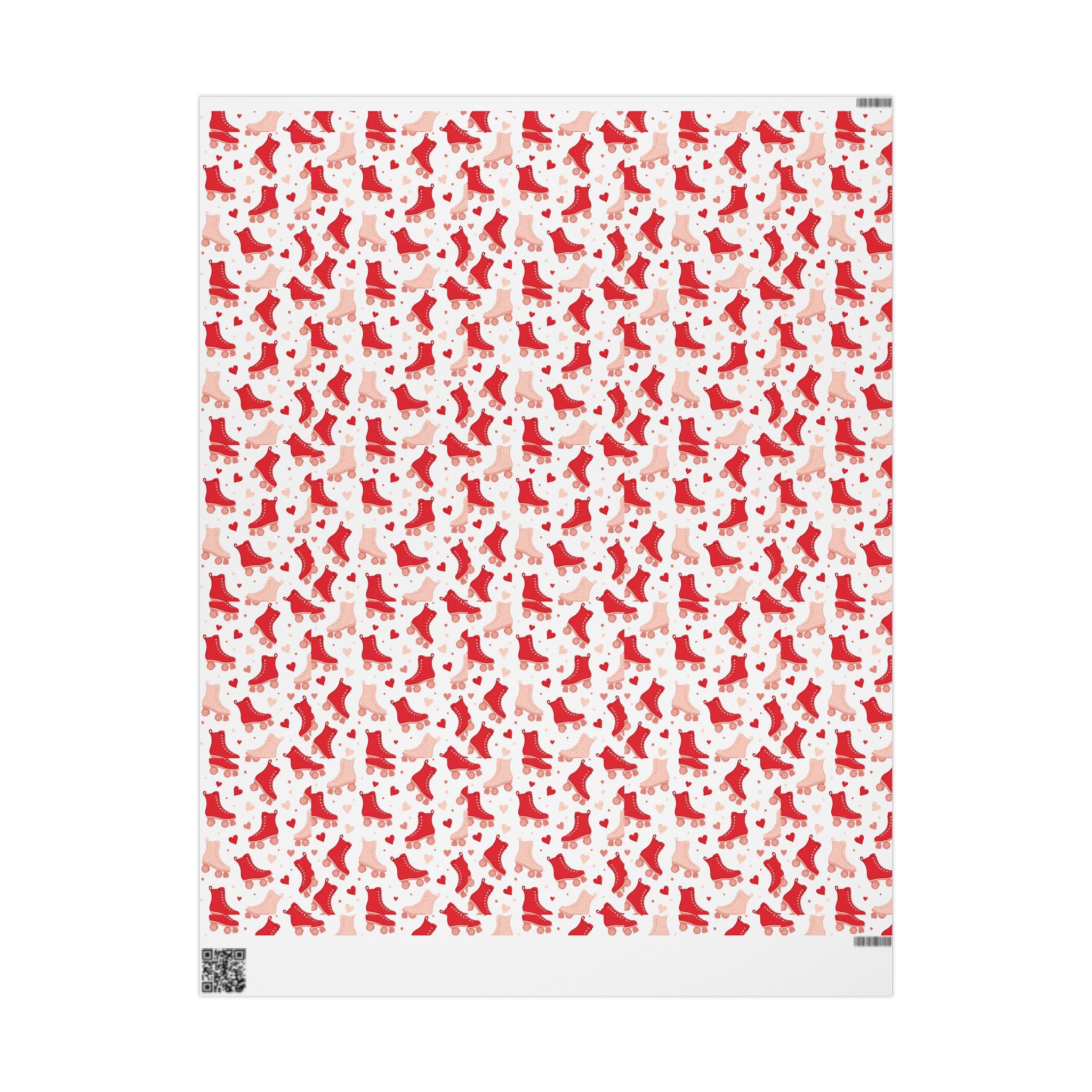 Roller Skate White Valentines Wrapping Paper — Retro Red & Pink Skate Pattern Gift Wrap