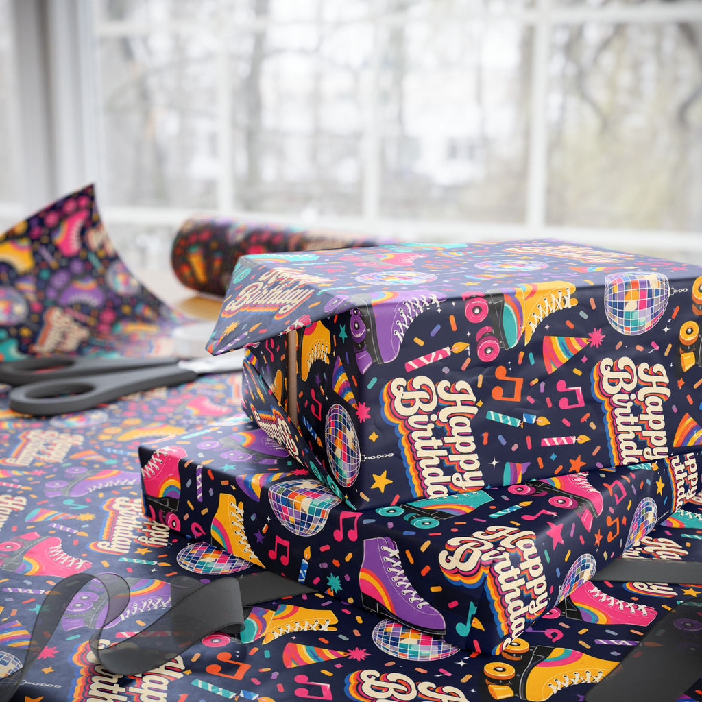 Birthday Roller Skating Gift Wrap Paper (Dark) – Unique Wrap For the Roller Skating Lover.