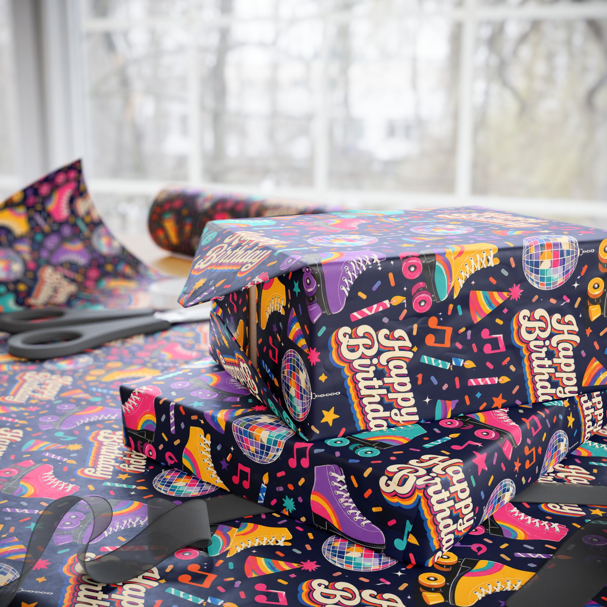 Birthday Roller Skating Gift Wrap Paper (Dark) – Unique Wrap For the Roller Skating Lover.