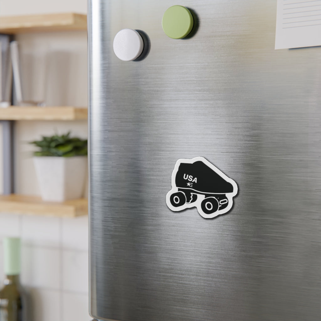Roller Skate USA Die-Cut Magnet — Retro Black Quad Skate Car or Fridge Magnet