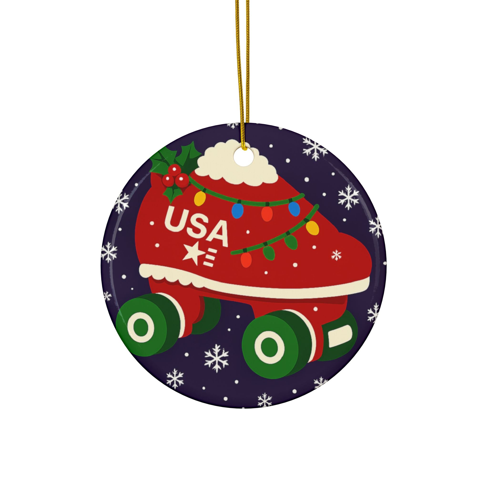 Quad Christmas Skates Personalized Ceramic Ornament — Custom Name & 2025 Holiday Decoration