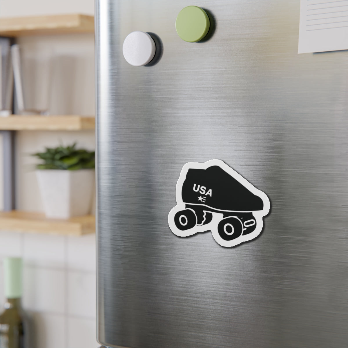 Roller Skate USA Die-Cut Magnet — Retro Black Quad Skate Car or Fridge Magnet