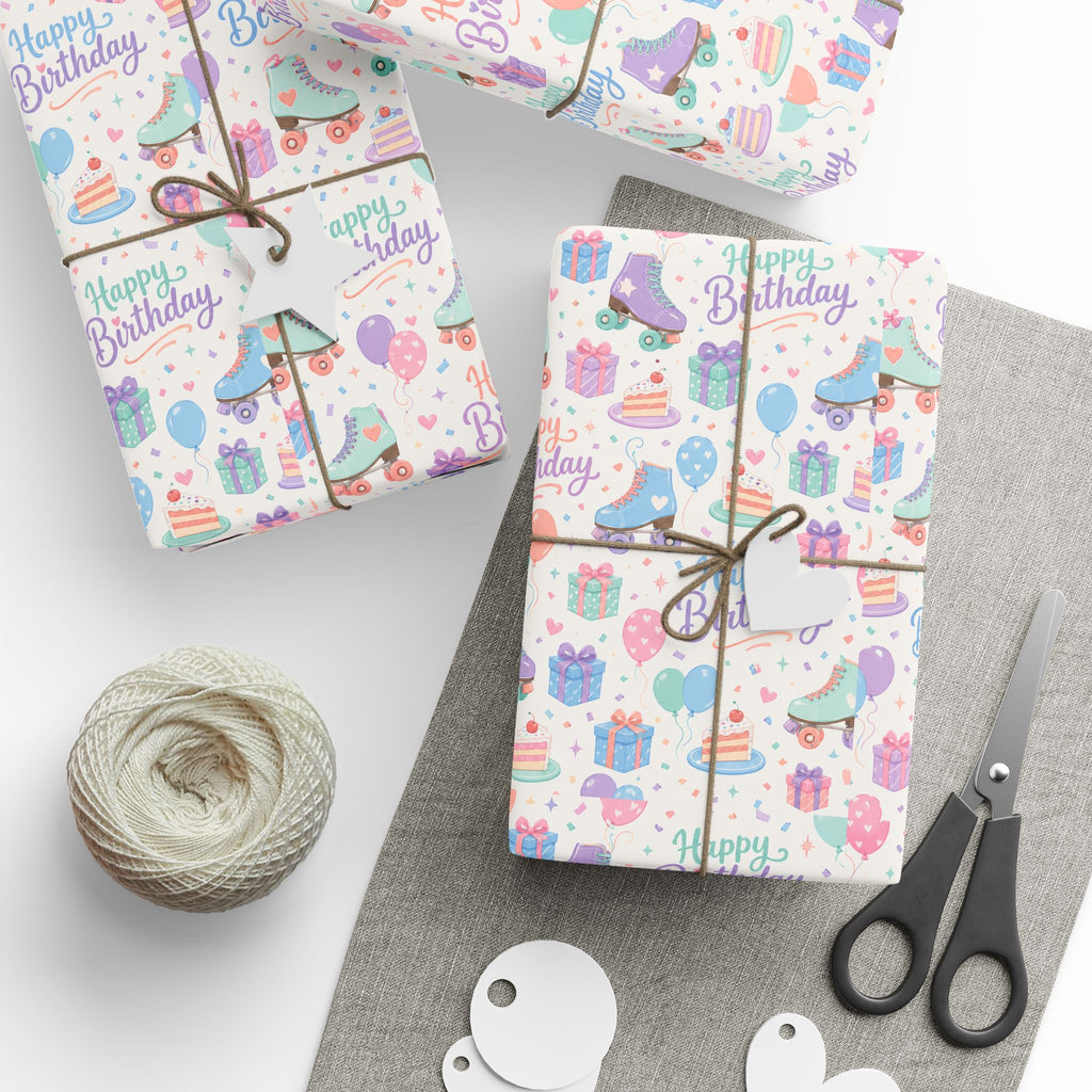 Birthday Roller Skating Gift Wrap Paper (White) Unique Wrap For the Roller Skating Lover.
