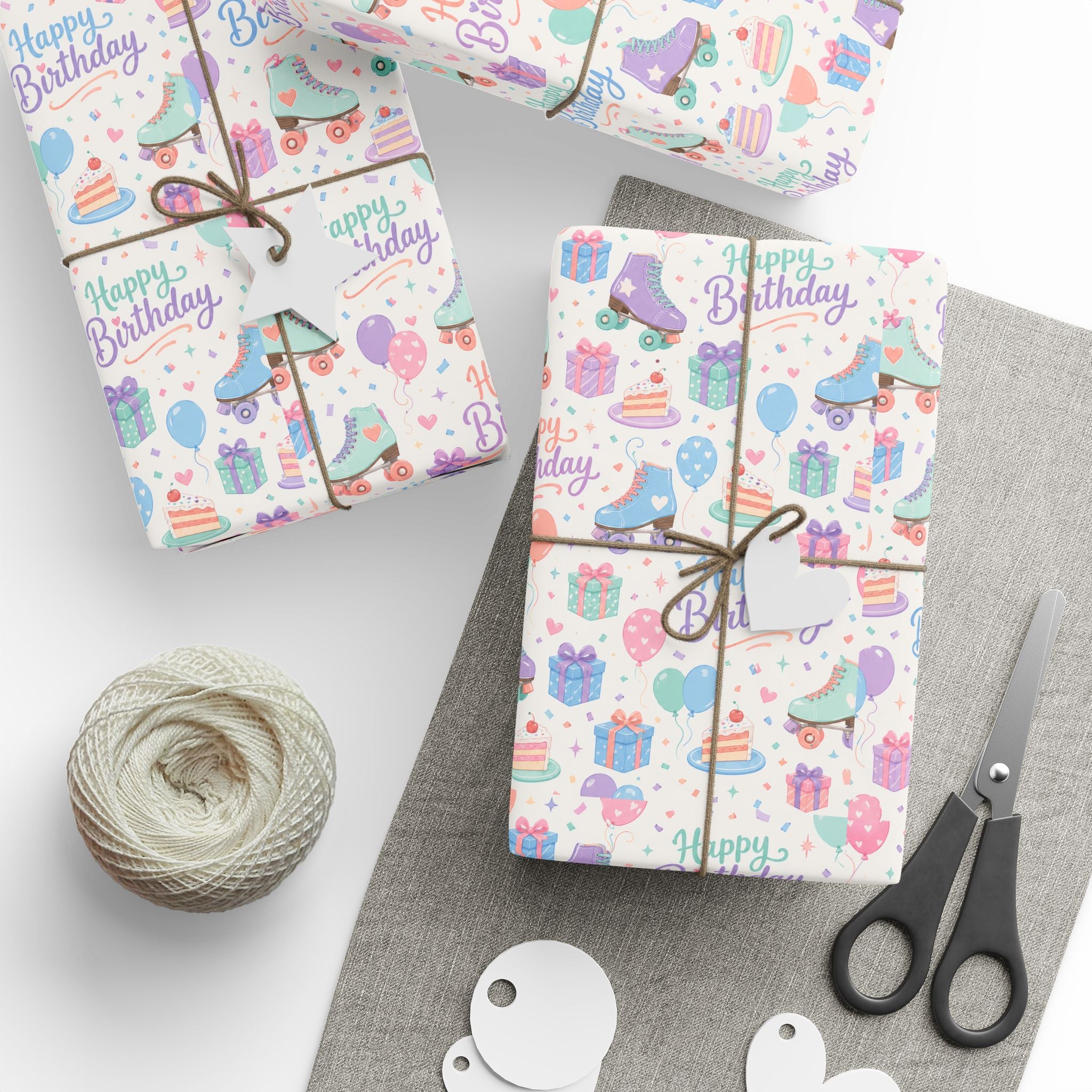 Birthday Roller Skating Gift Wrap Paper (White) Unique Wrap For the Roller Skating Lover.