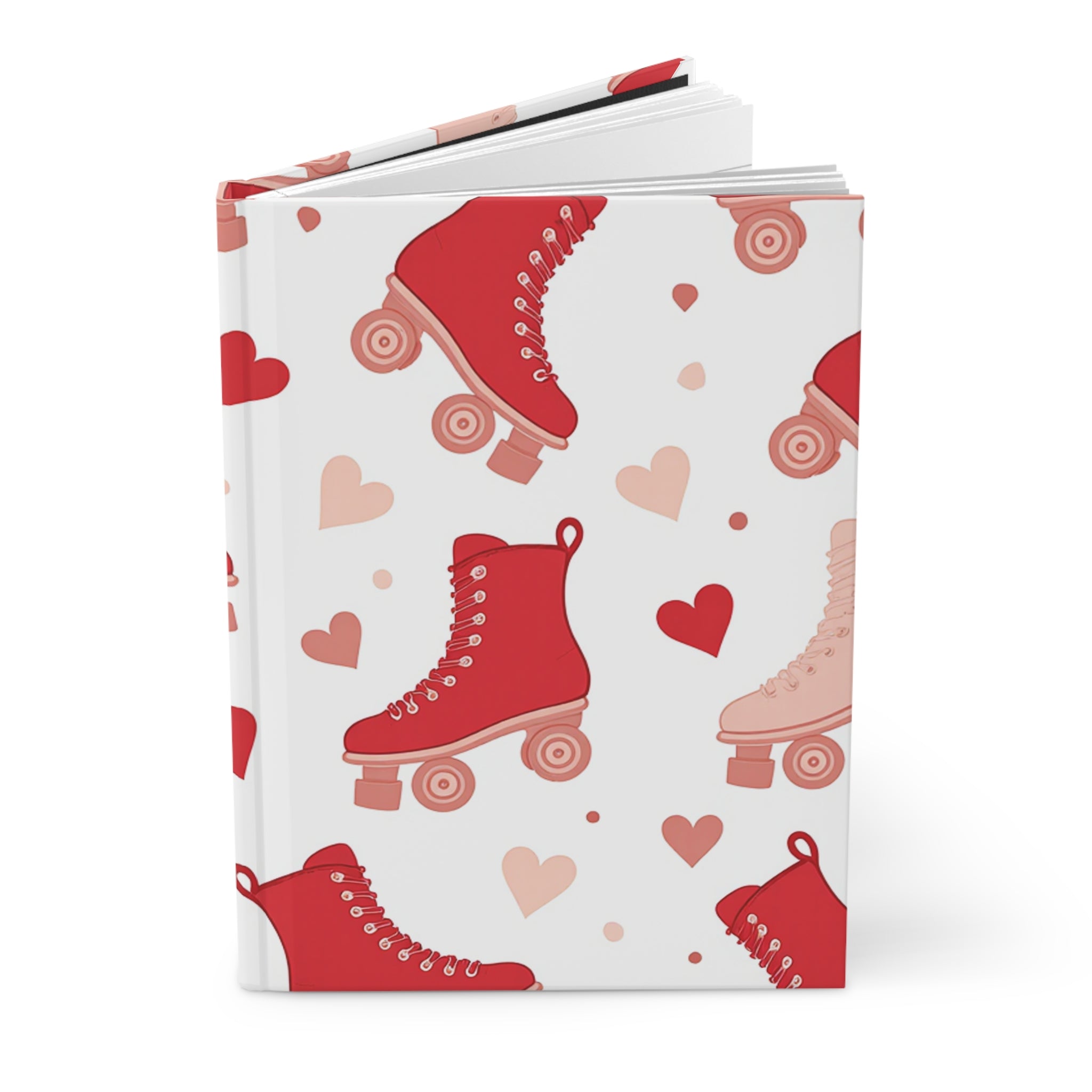 Roller Skate Hearts Hardcover Journal — White Retro Skate Notebook for Notes & Gifts