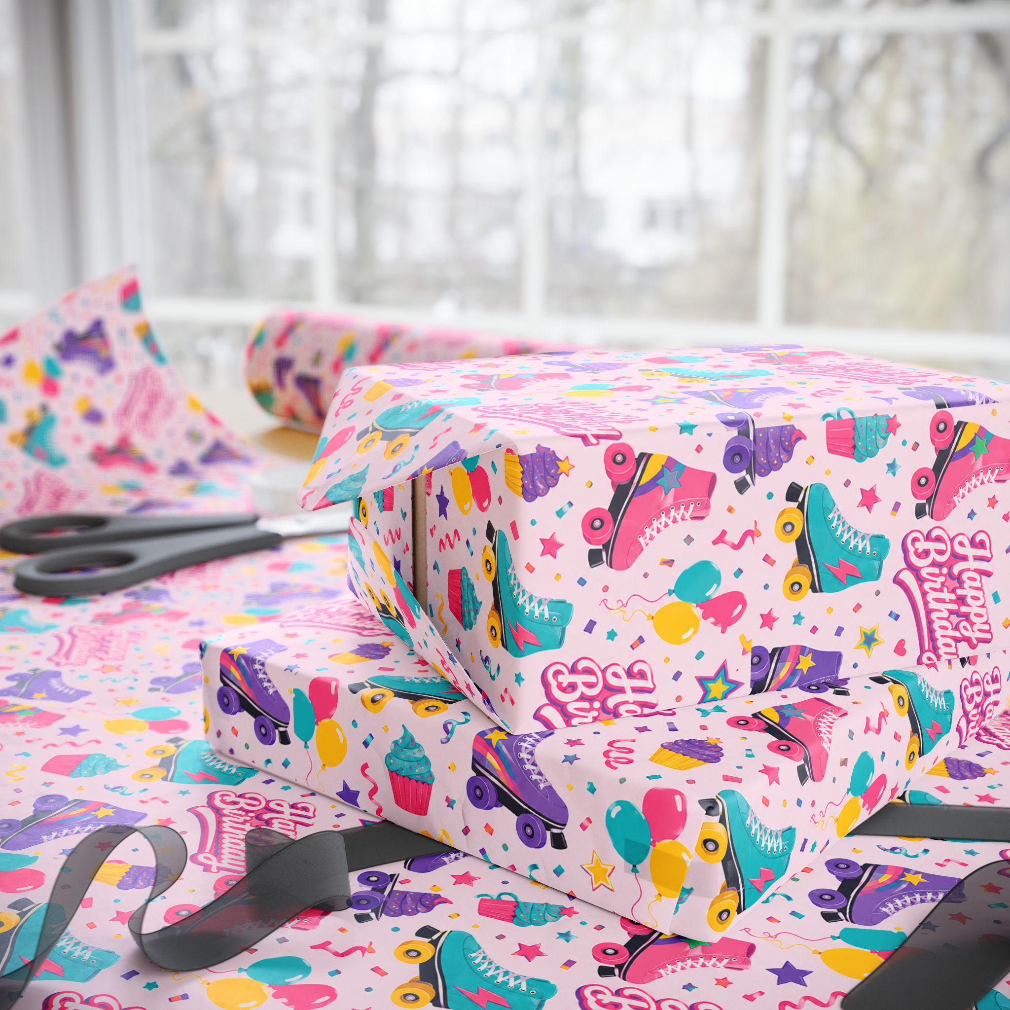 Birthday Roller Skating Gift Wrap Paper (Pink) – Unique Wrap For the Roller Skating Lover.