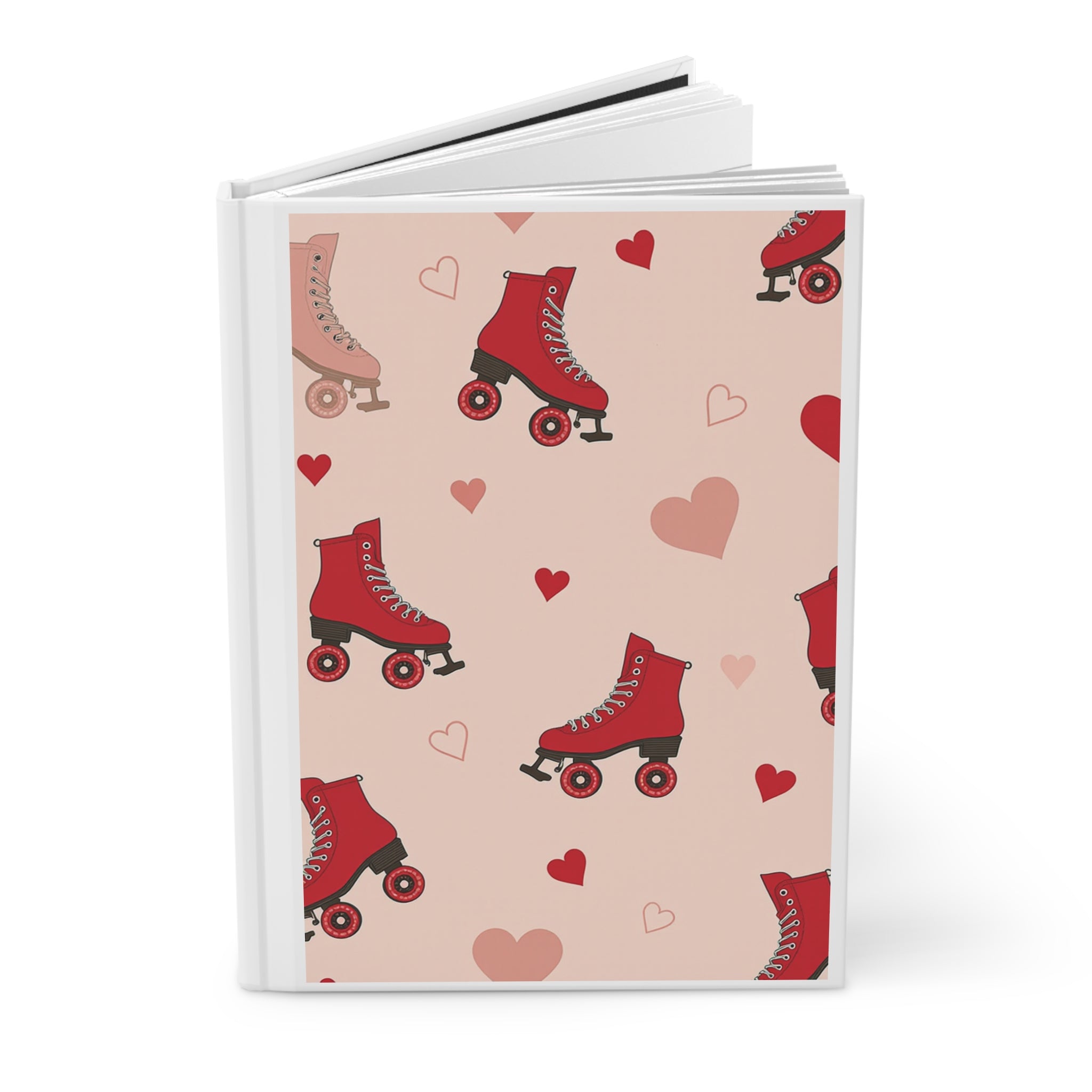 Roller Skate Hearts Hardcover Journal — Pink Retro Skate Notebook for Notes & Gifts
