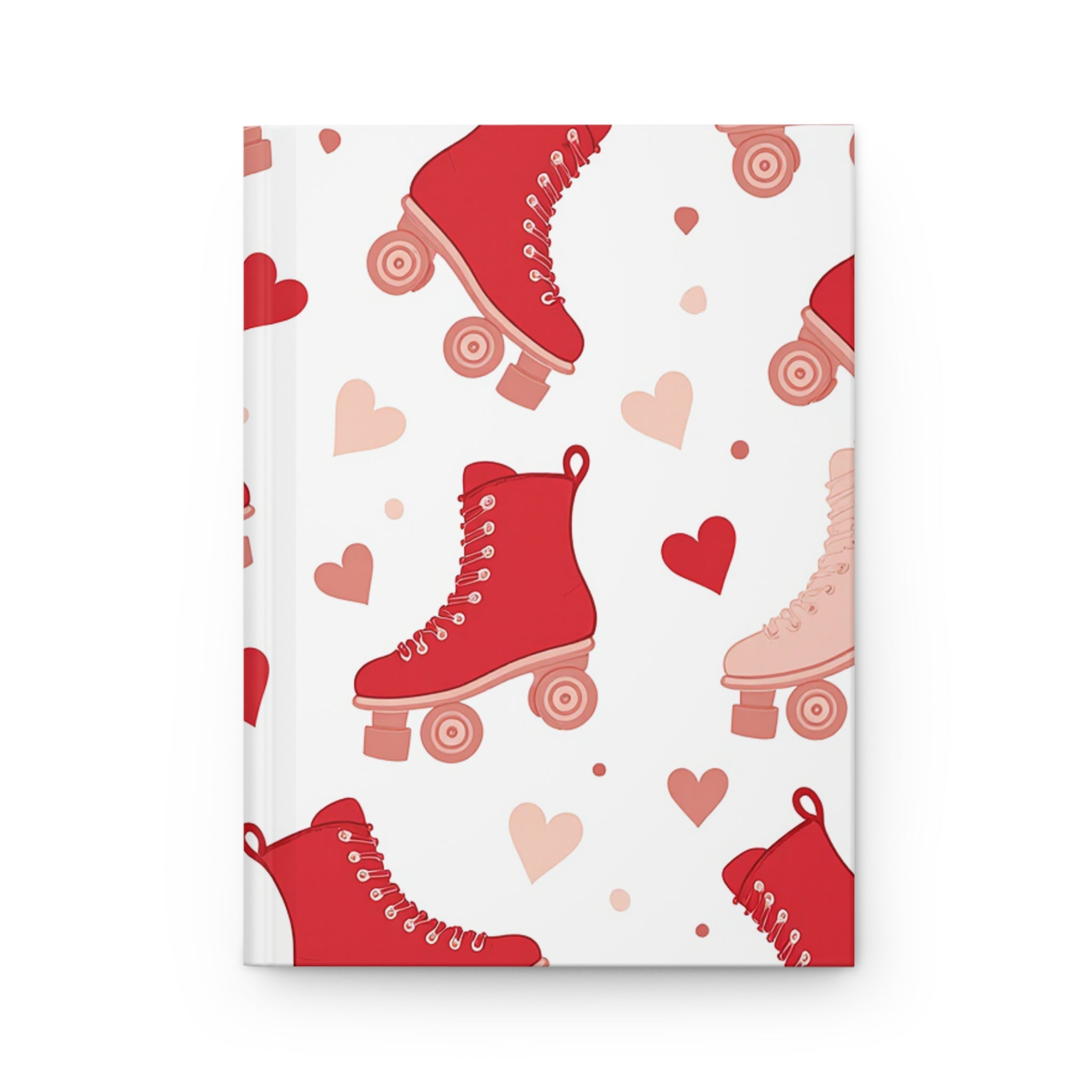 Roller Skate Hearts Hardcover Journal — White Retro Skate Notebook for Notes & Gifts