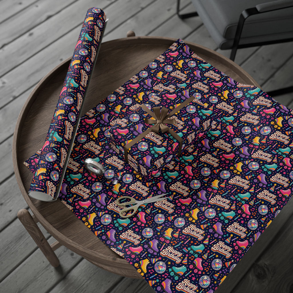 Birthday Roller Skating Gift Wrap Paper (Dark) – Unique Wrap For the Roller Skating Lover.