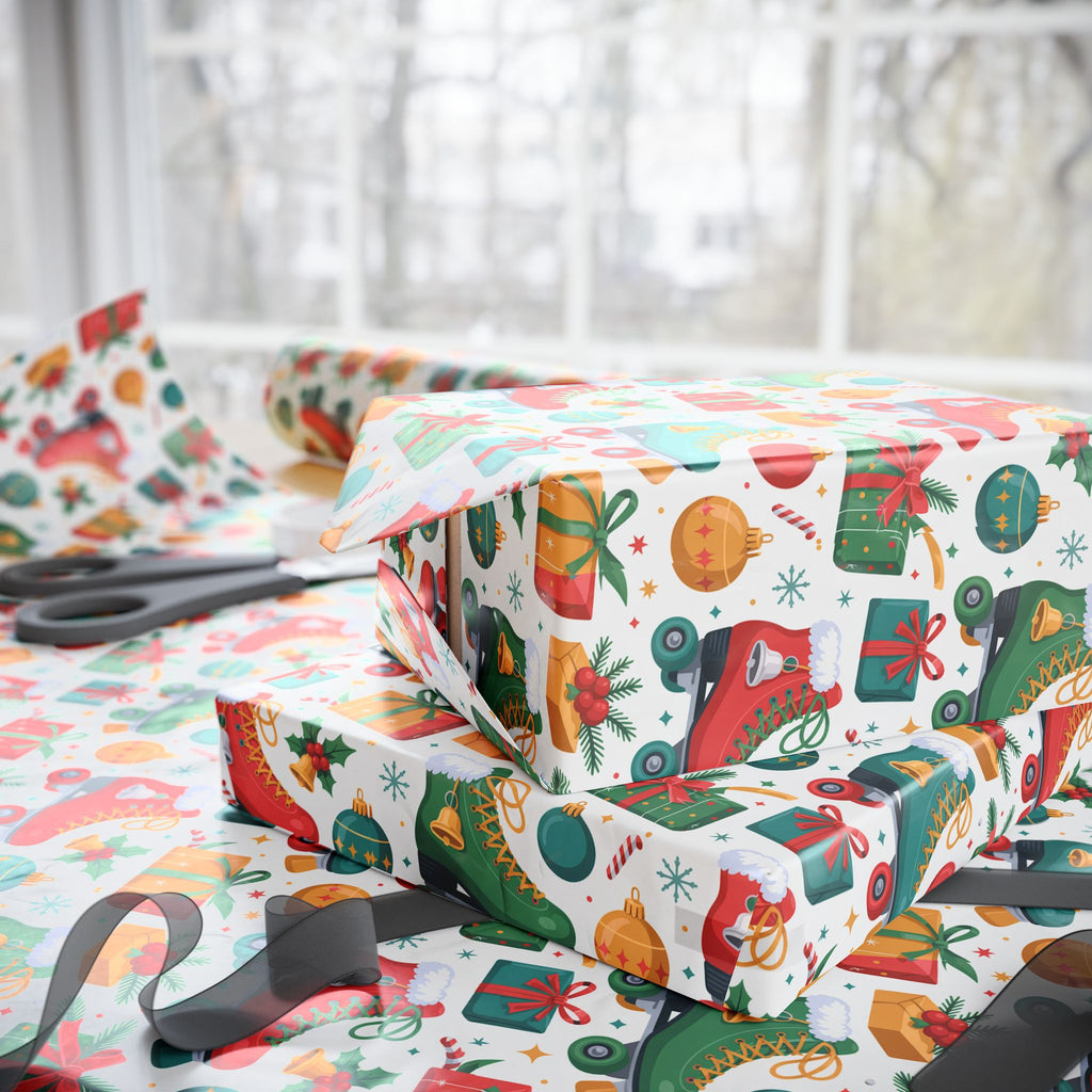 Christmas Gift Wrap Paper – Festive Stockings, Ornaments & Presents Pattern