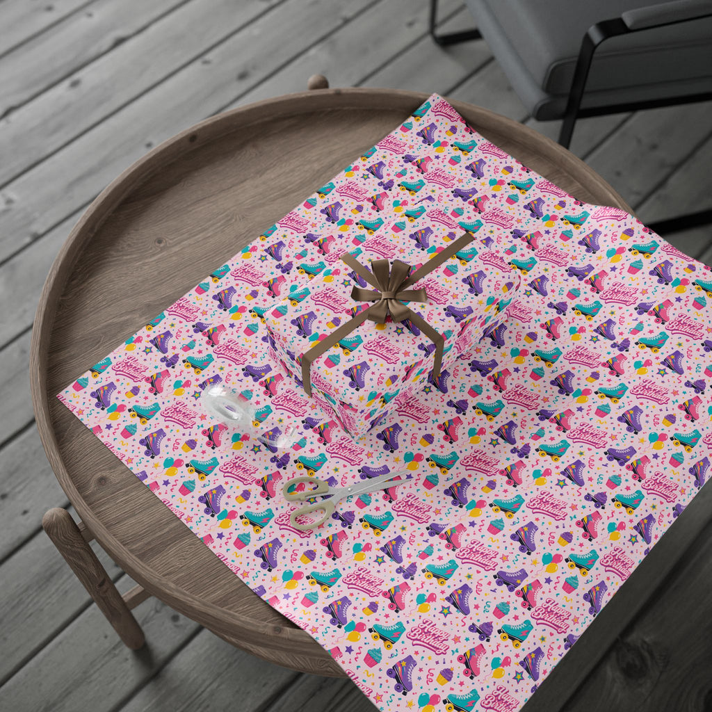 Birthday Roller Skating Gift Wrap Paper (Pink) – Unique Wrap For the Roller Skating Lover.
