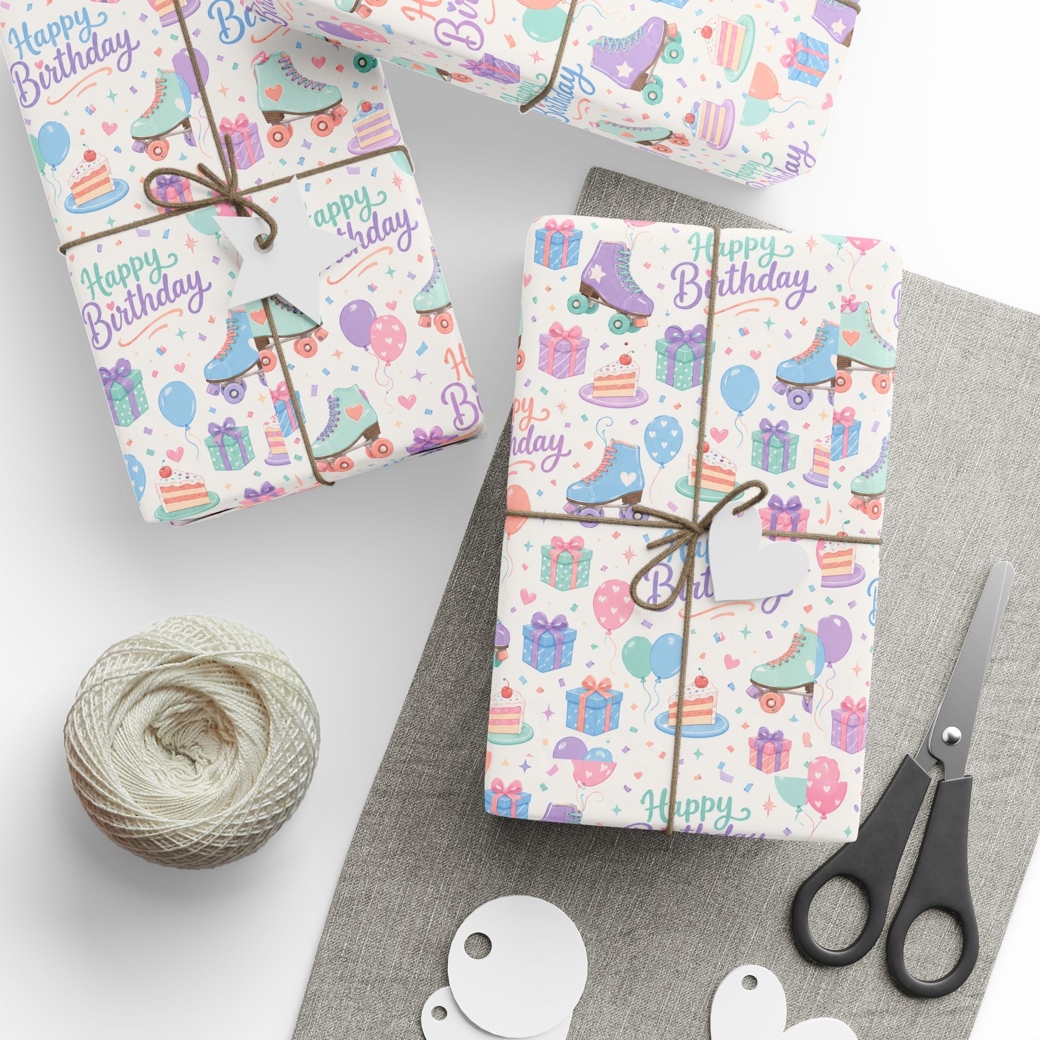 Birthday Roller Skating Gift Wrap Paper (White) Unique Wrap For the Roller Skating Lover.